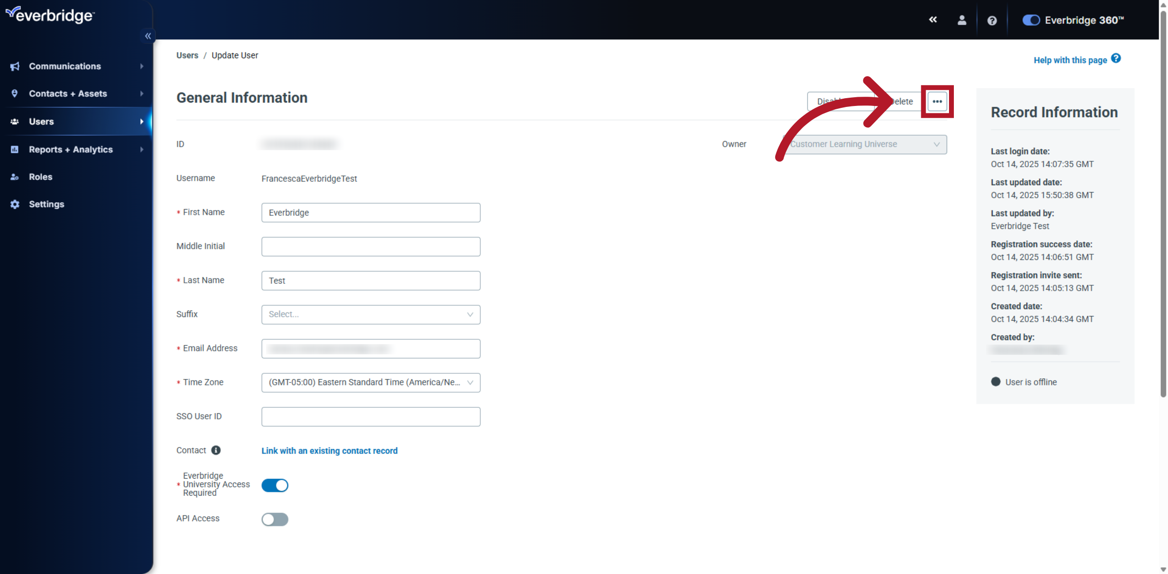 Open User Action Menu