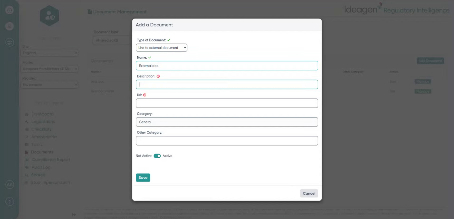 Fill 'External doc'