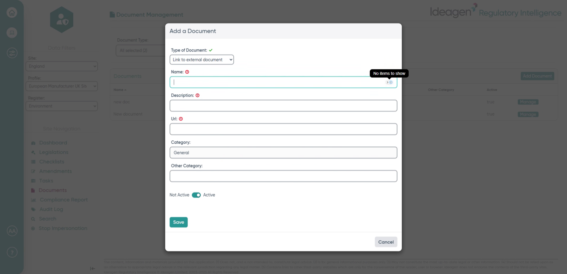 Fill 'External doc'