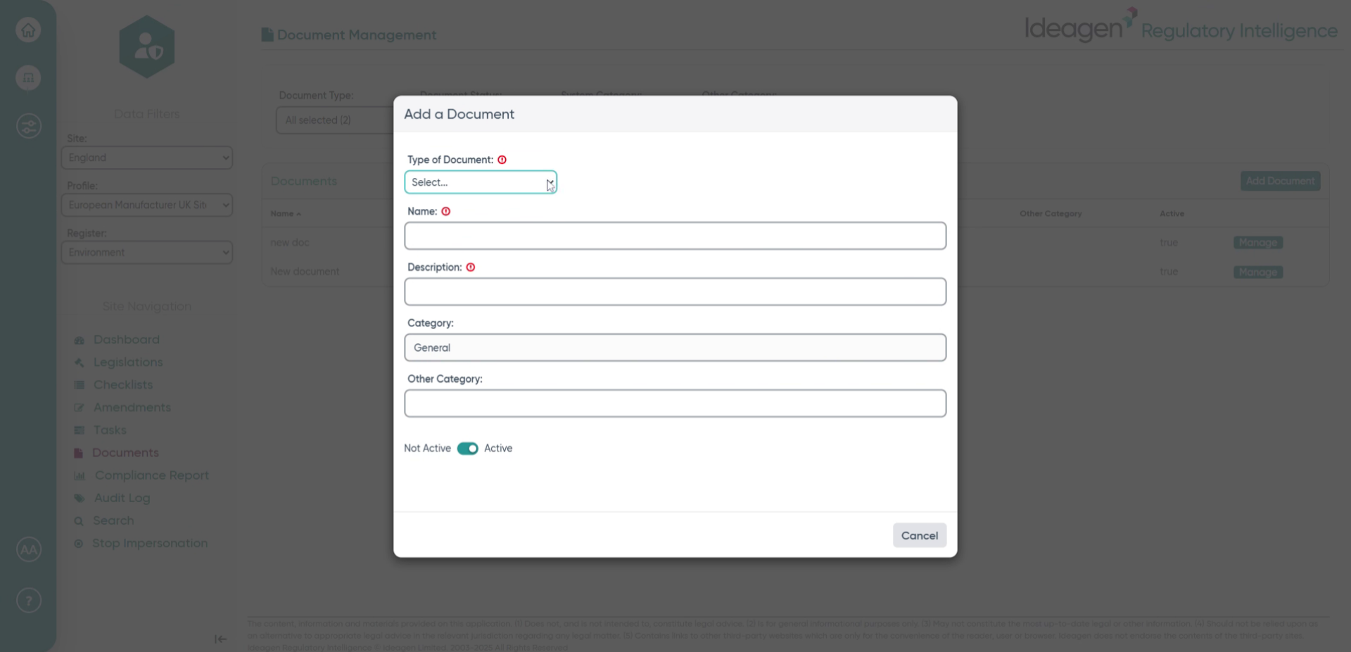 Fill 'Select... Upload Document Link to external document'