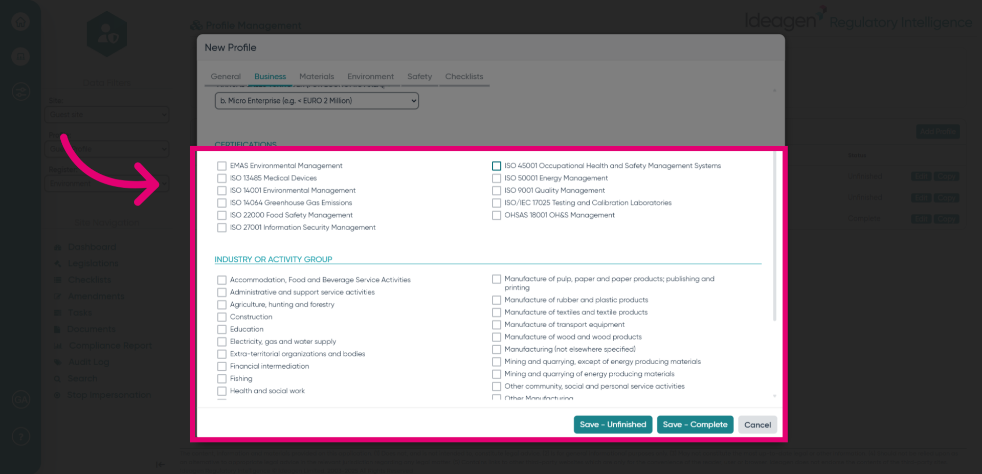 Select relevant options