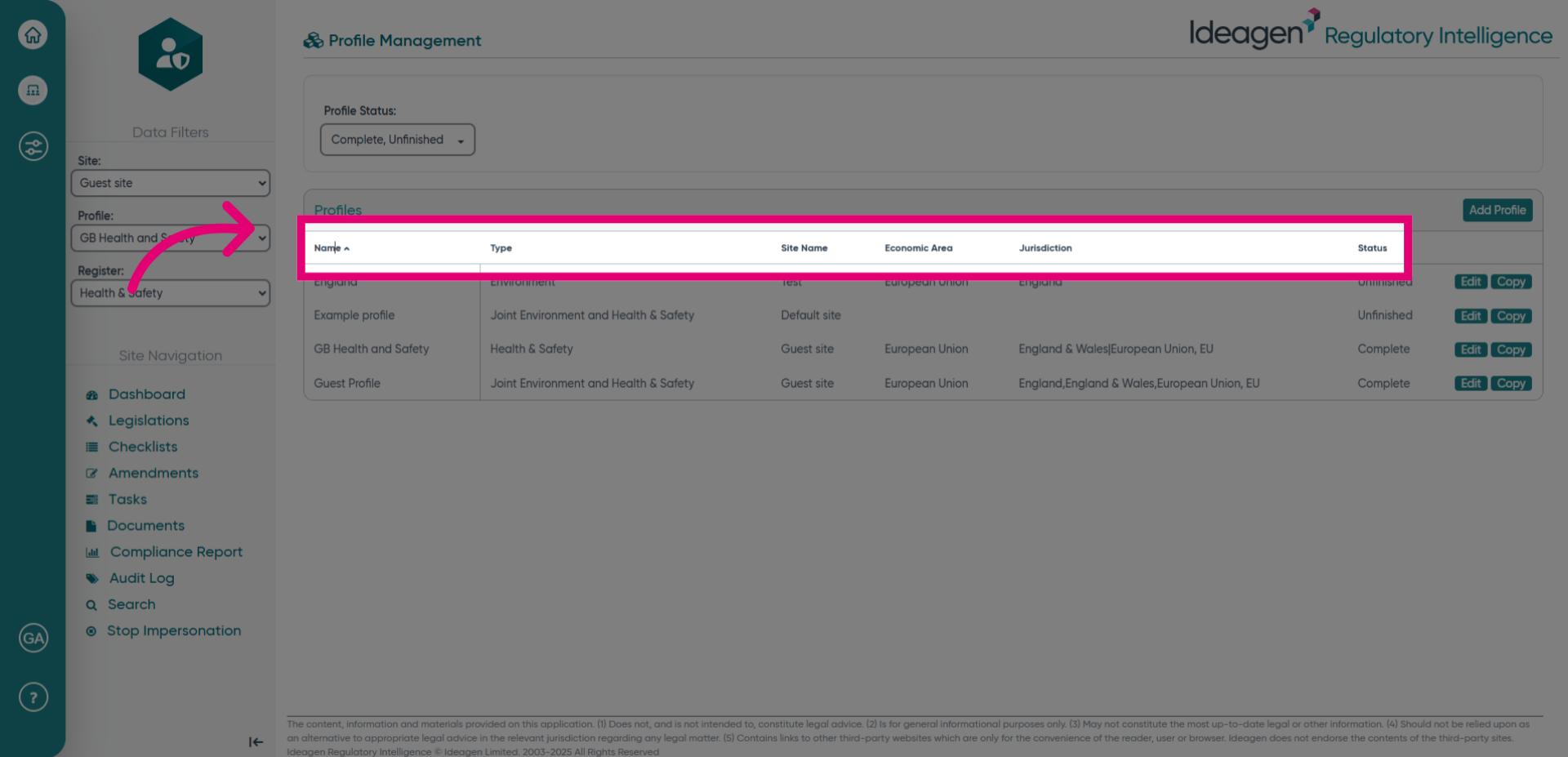 Click headings