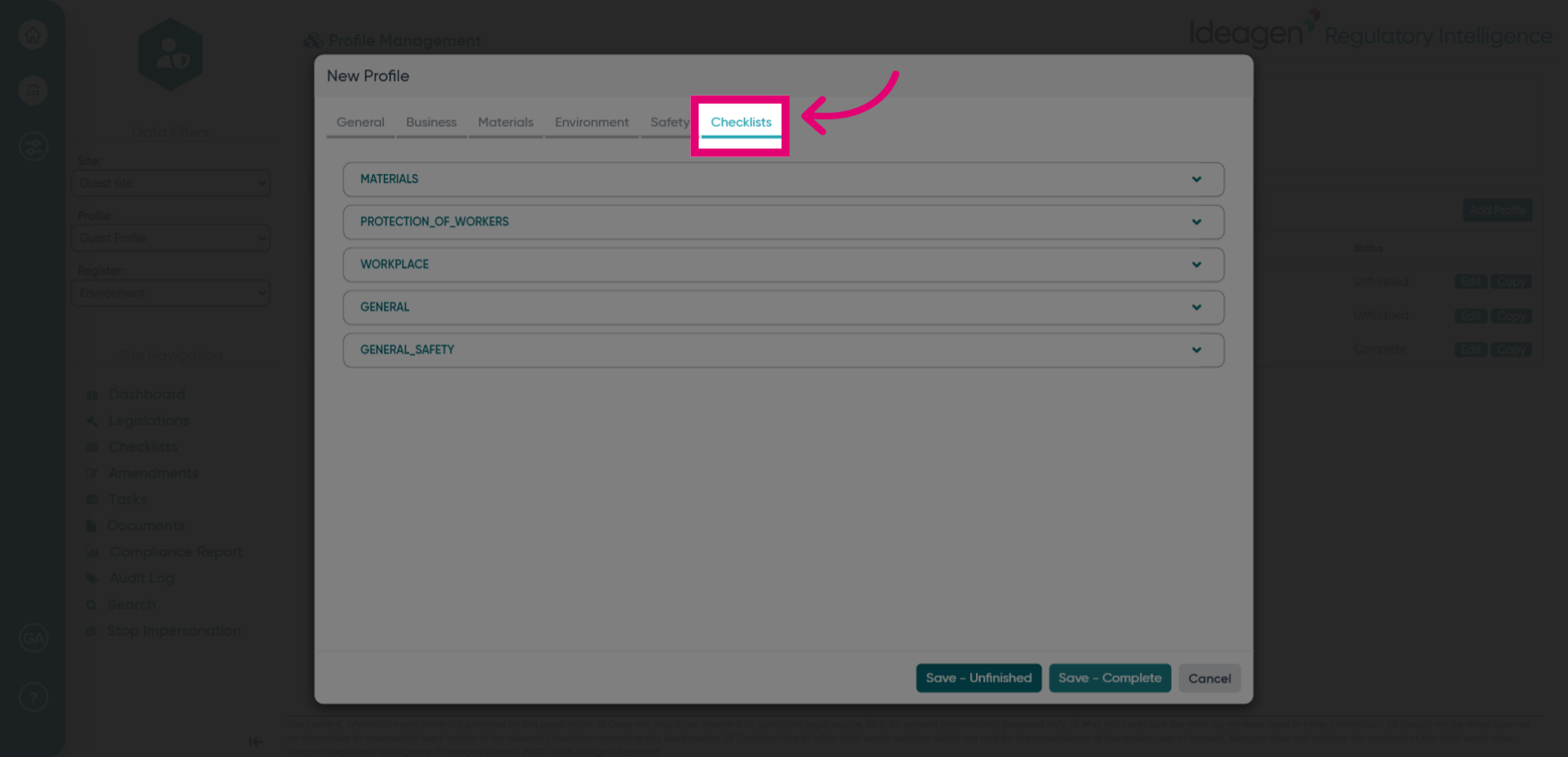 Click 'Checklists'