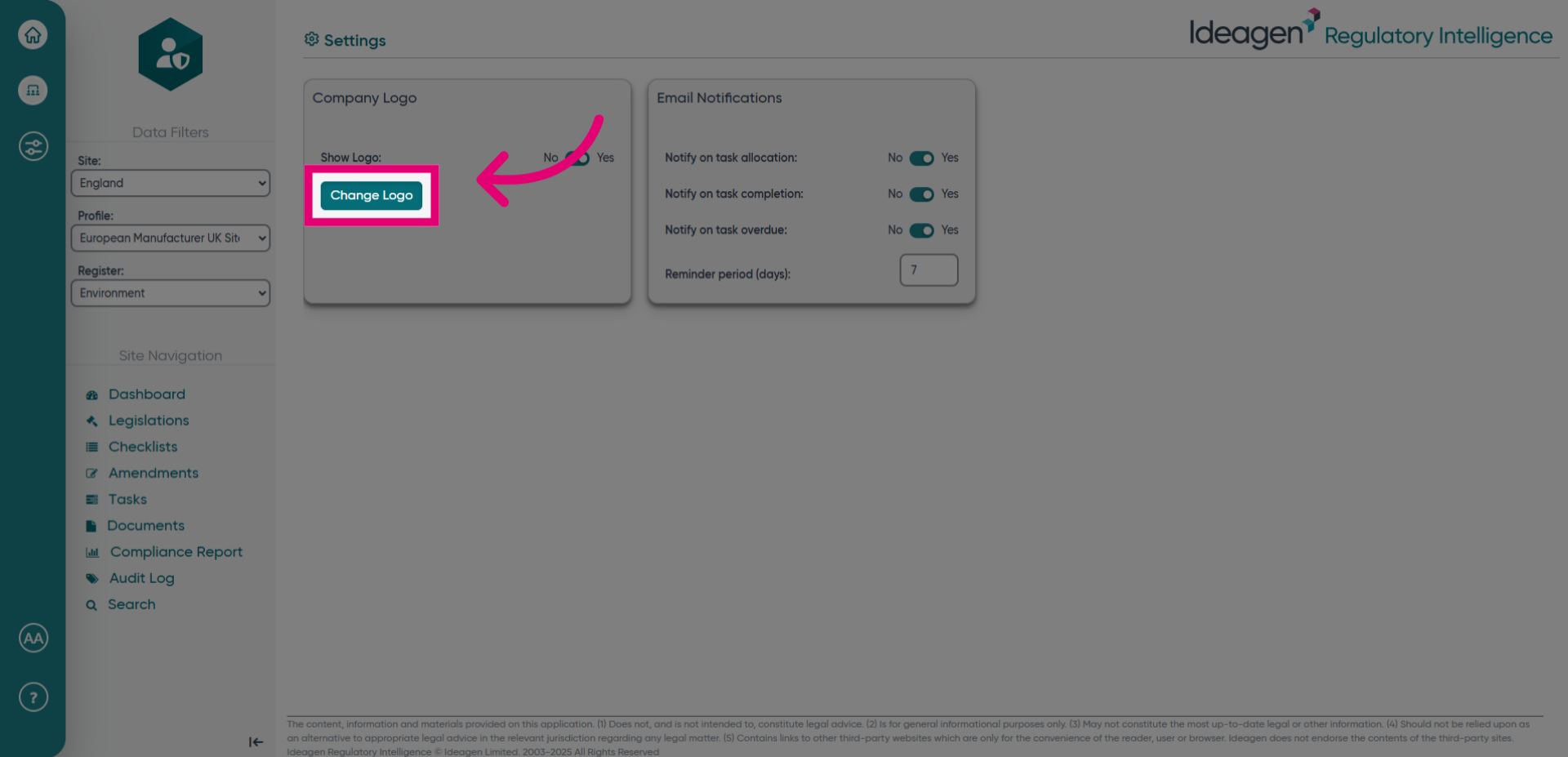 Click 'Change Logo'
