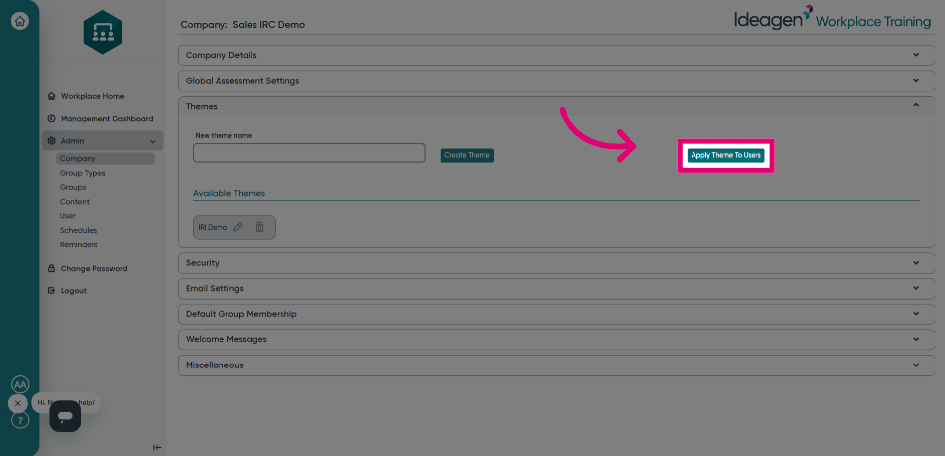 Click 'Apply Theme to Users'