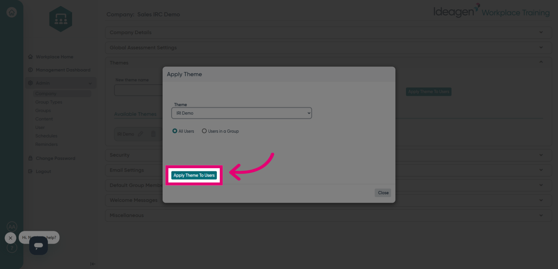 Click 'Apply theme to Users'