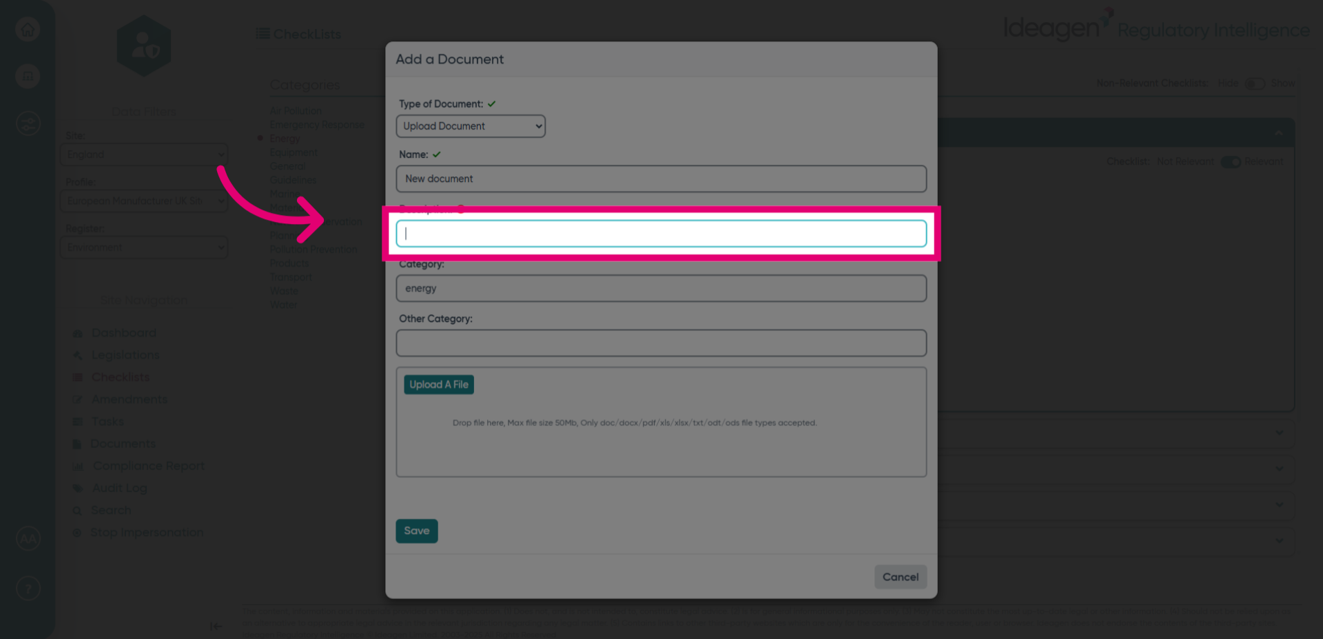 Click 'Description:'