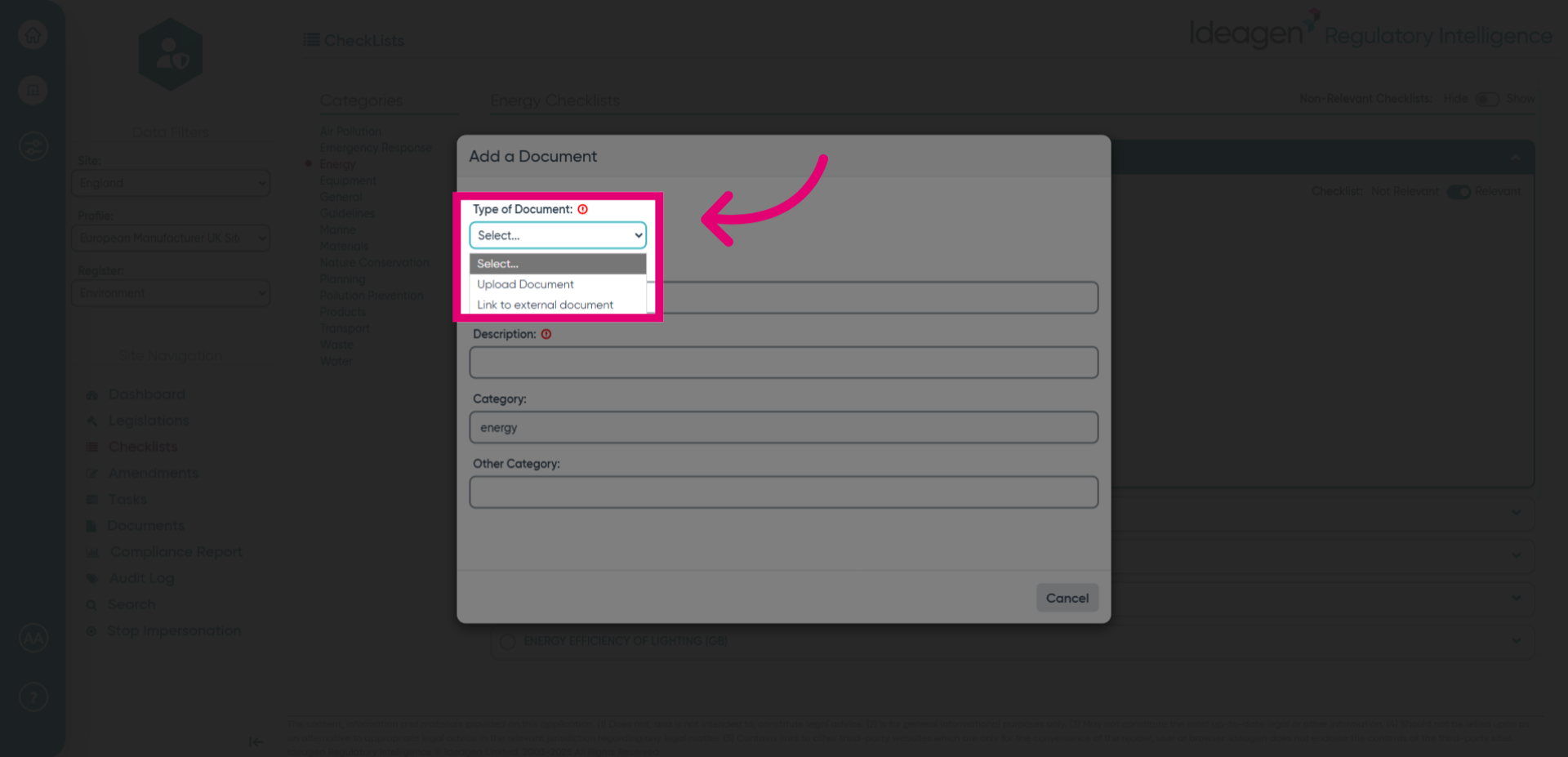Click 'Type of Documentation'