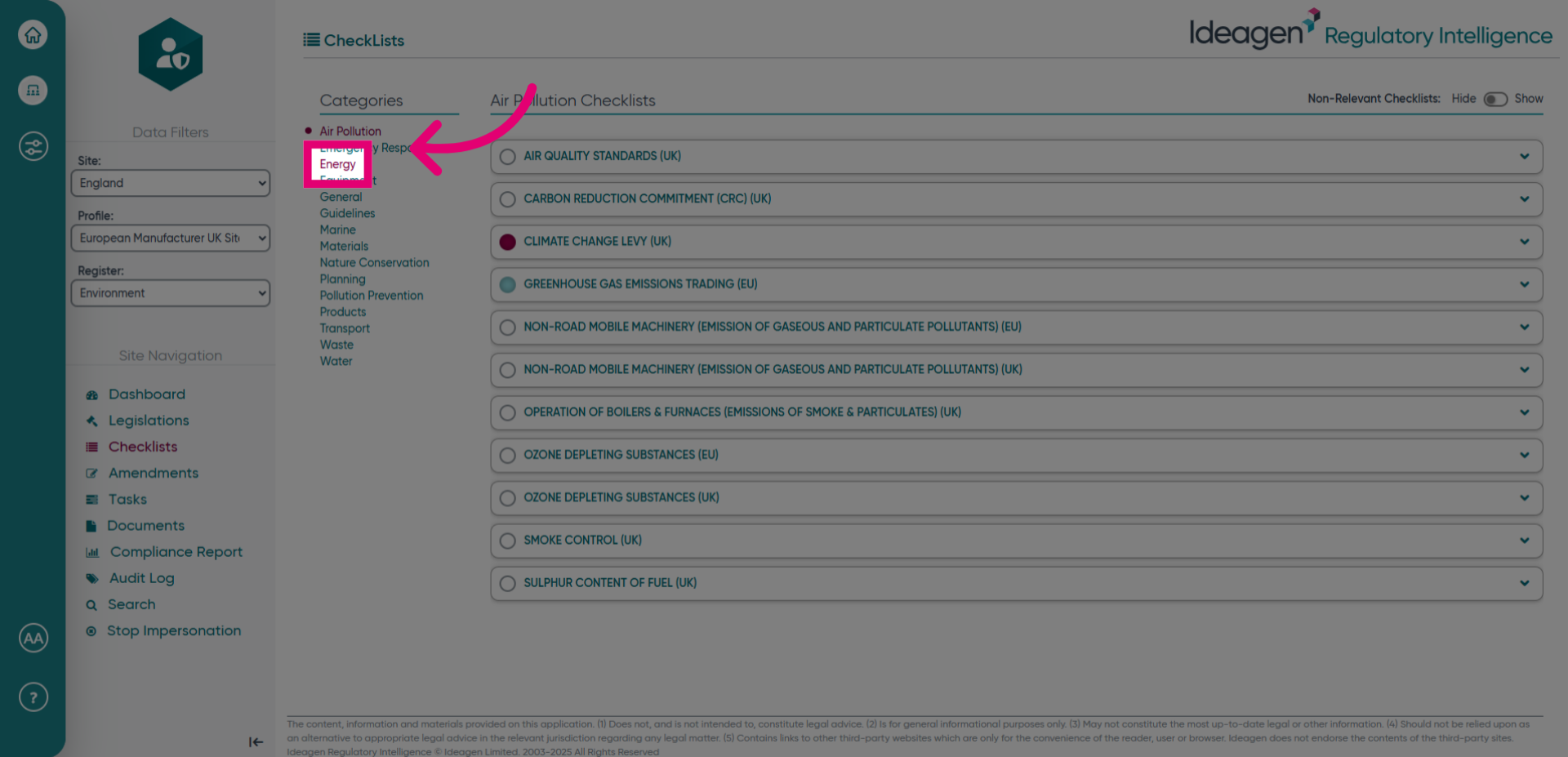 Select checklist