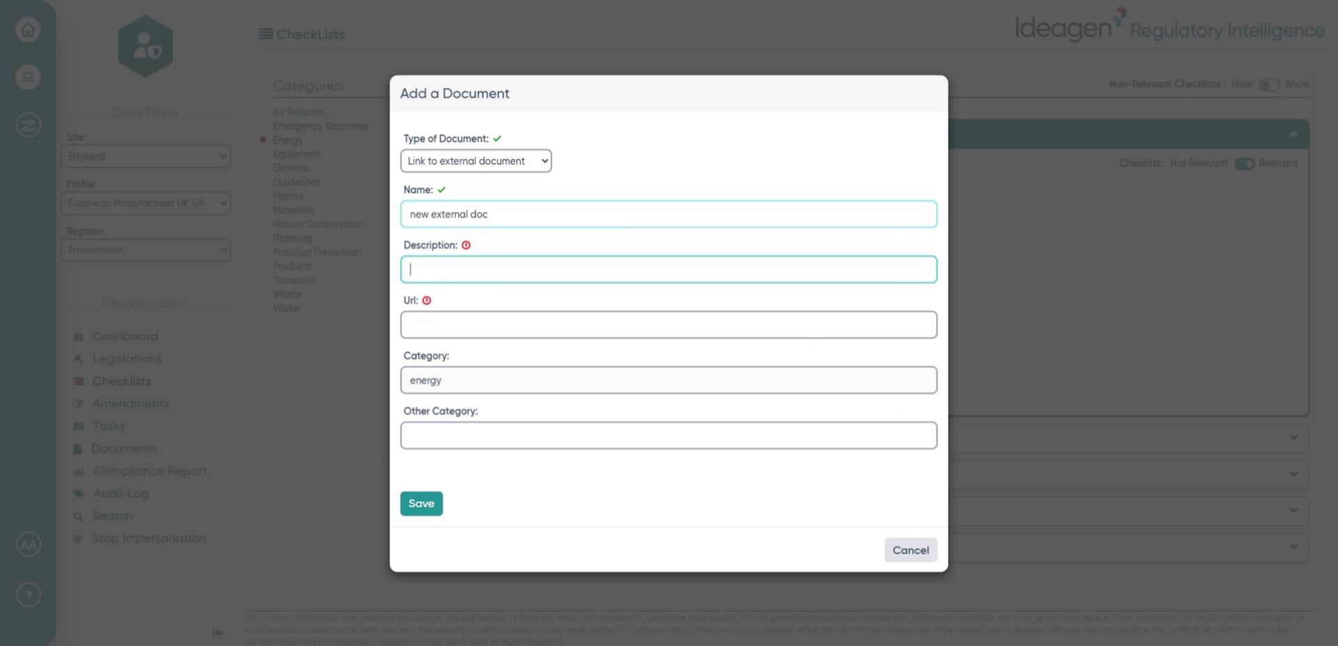 Fill 'new external doc'