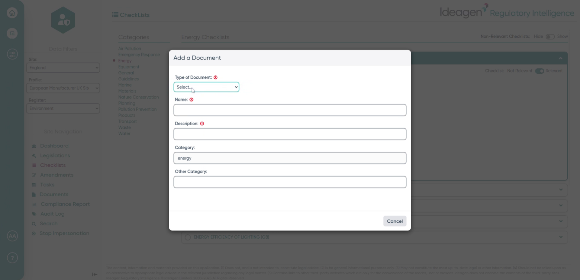 Fill 'Select... Upload Document Link to external document'