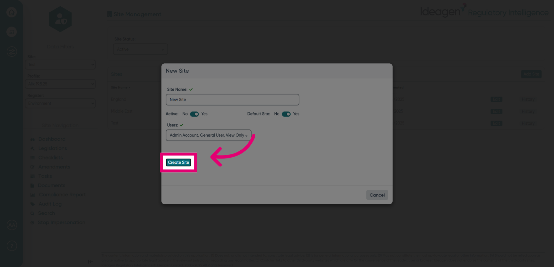 Click 'Create Site'