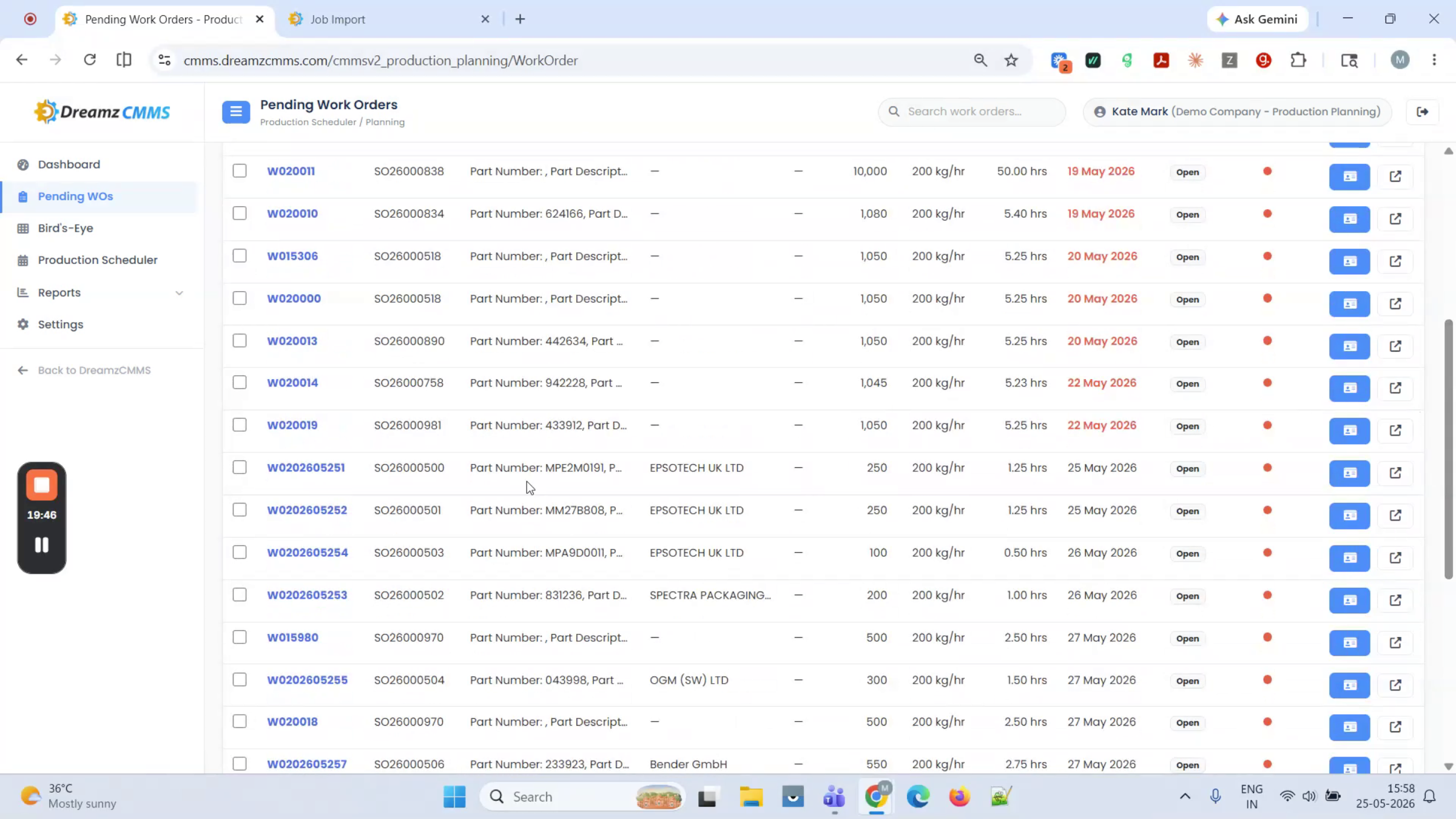 Job List Screen And Editing