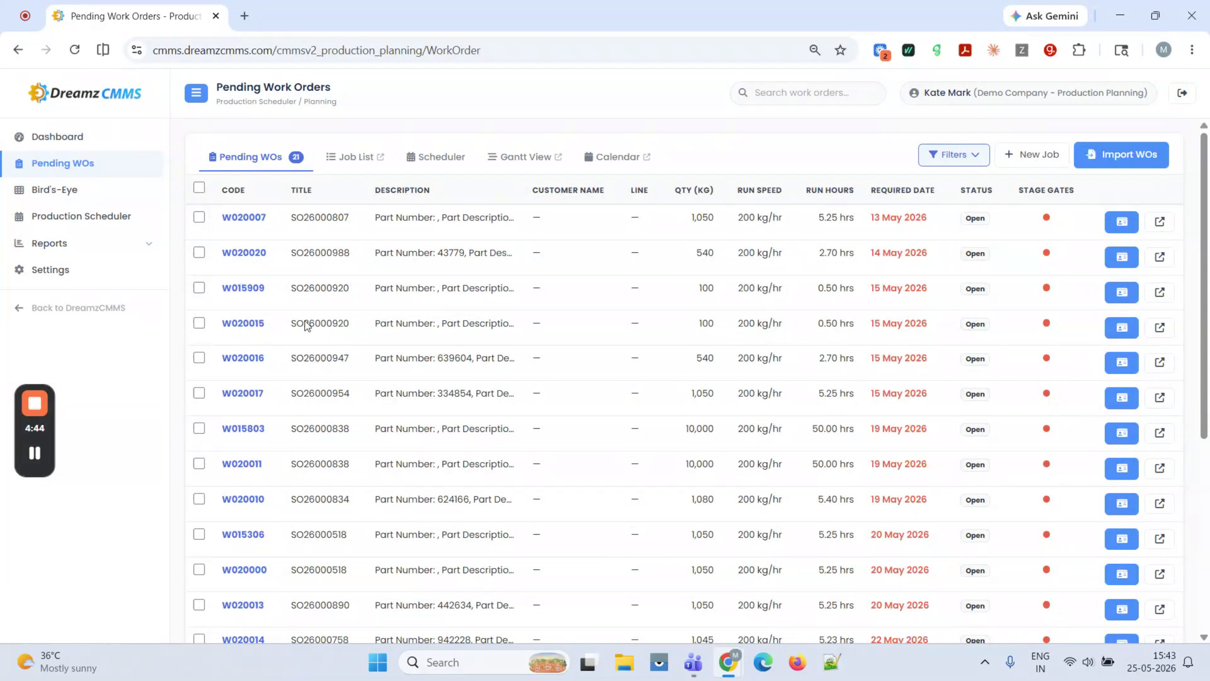 Navigate To Production Scheduler