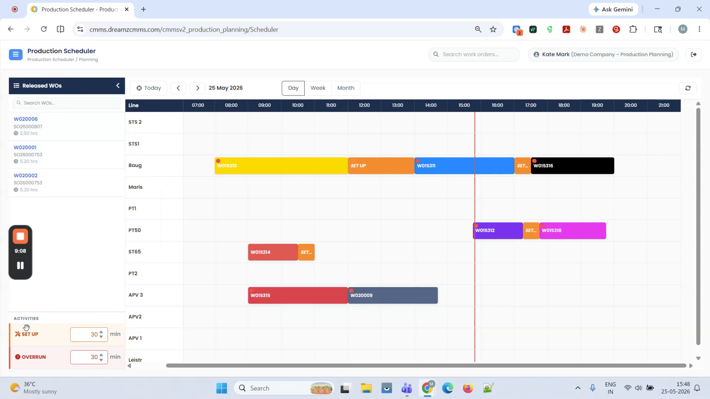 Setup Activity Scheduling