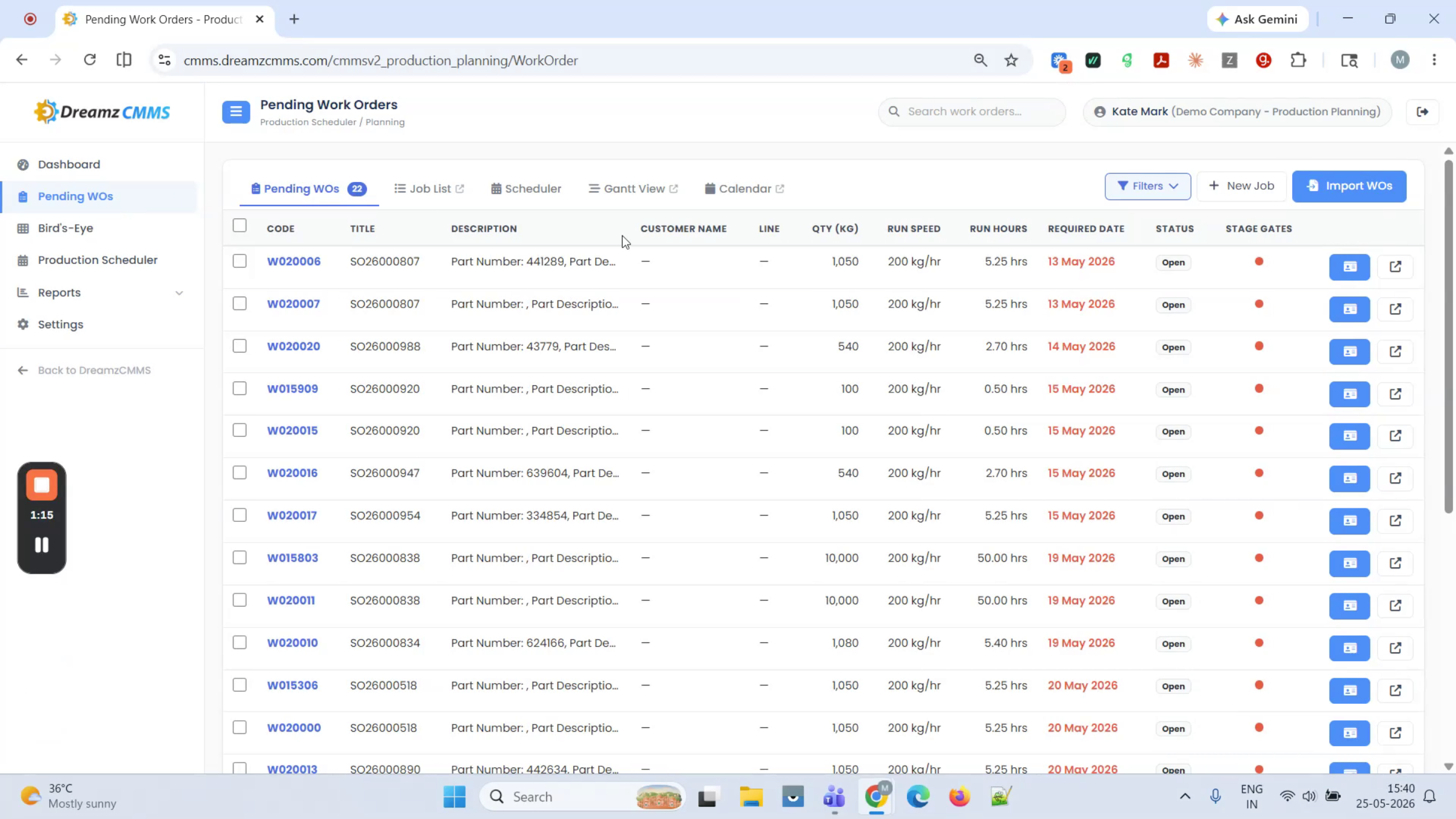 Work Order Search Filters