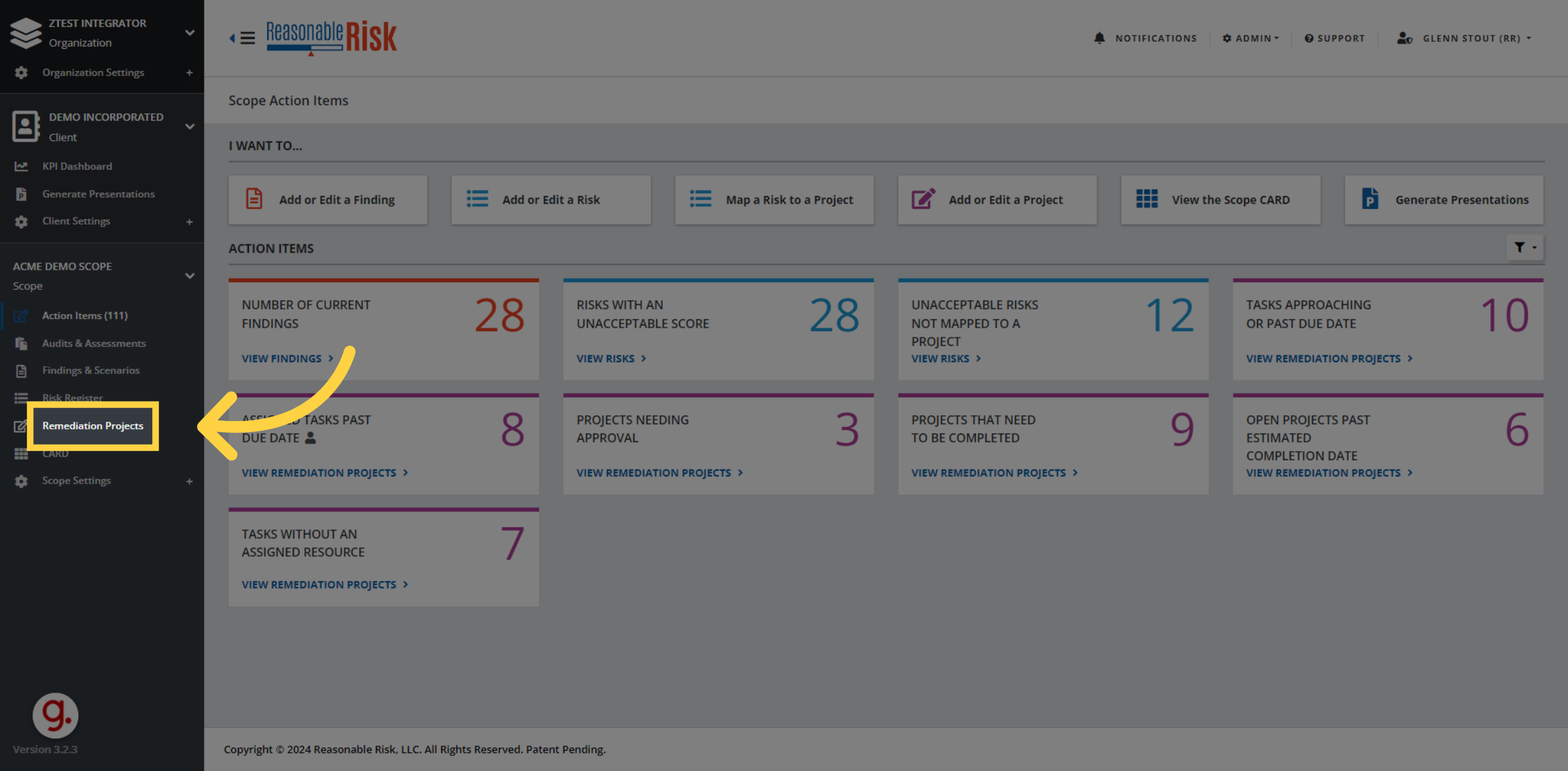 Click 'Remediation Projects'