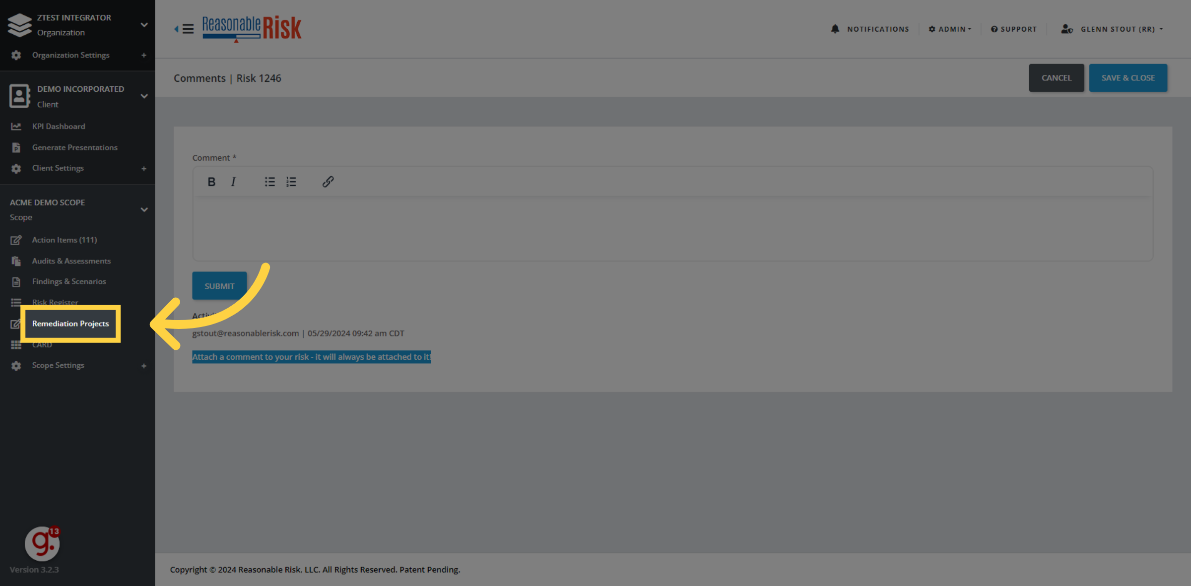 Click 'Remediation Projects'