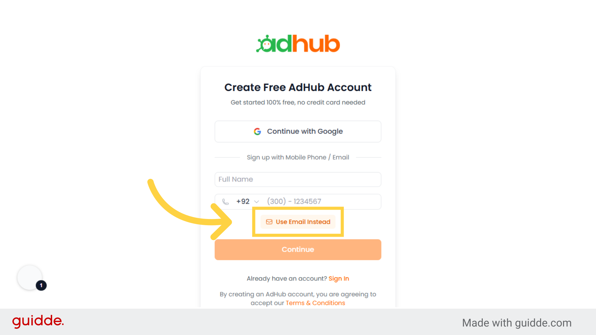 Click 'Use Email Instead'