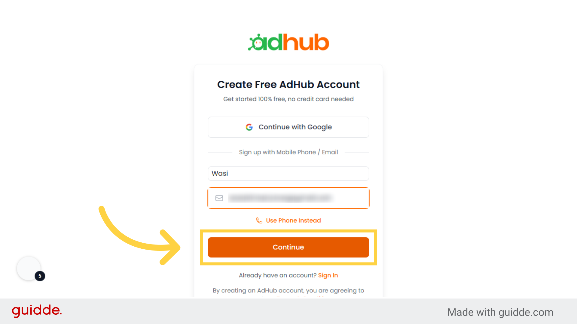 Click 'Continue'