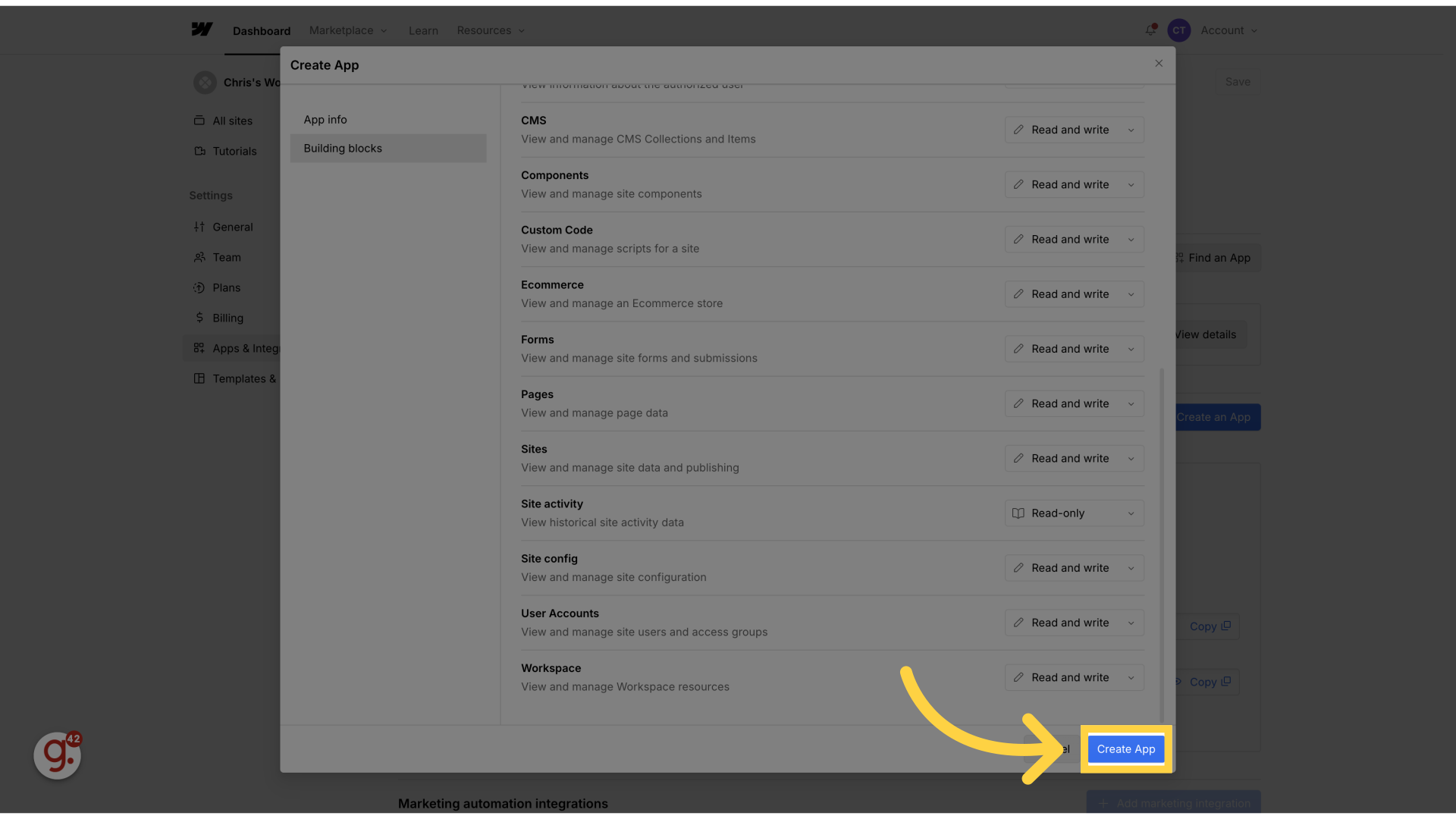 Click 'Create App'