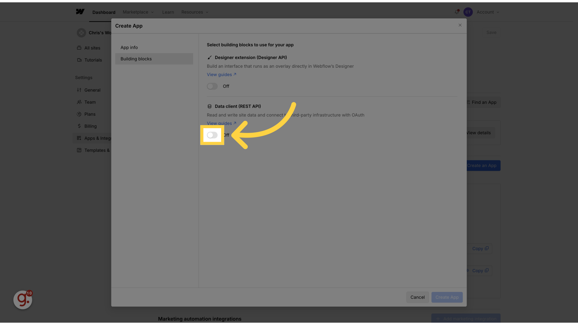 Enable the toggle