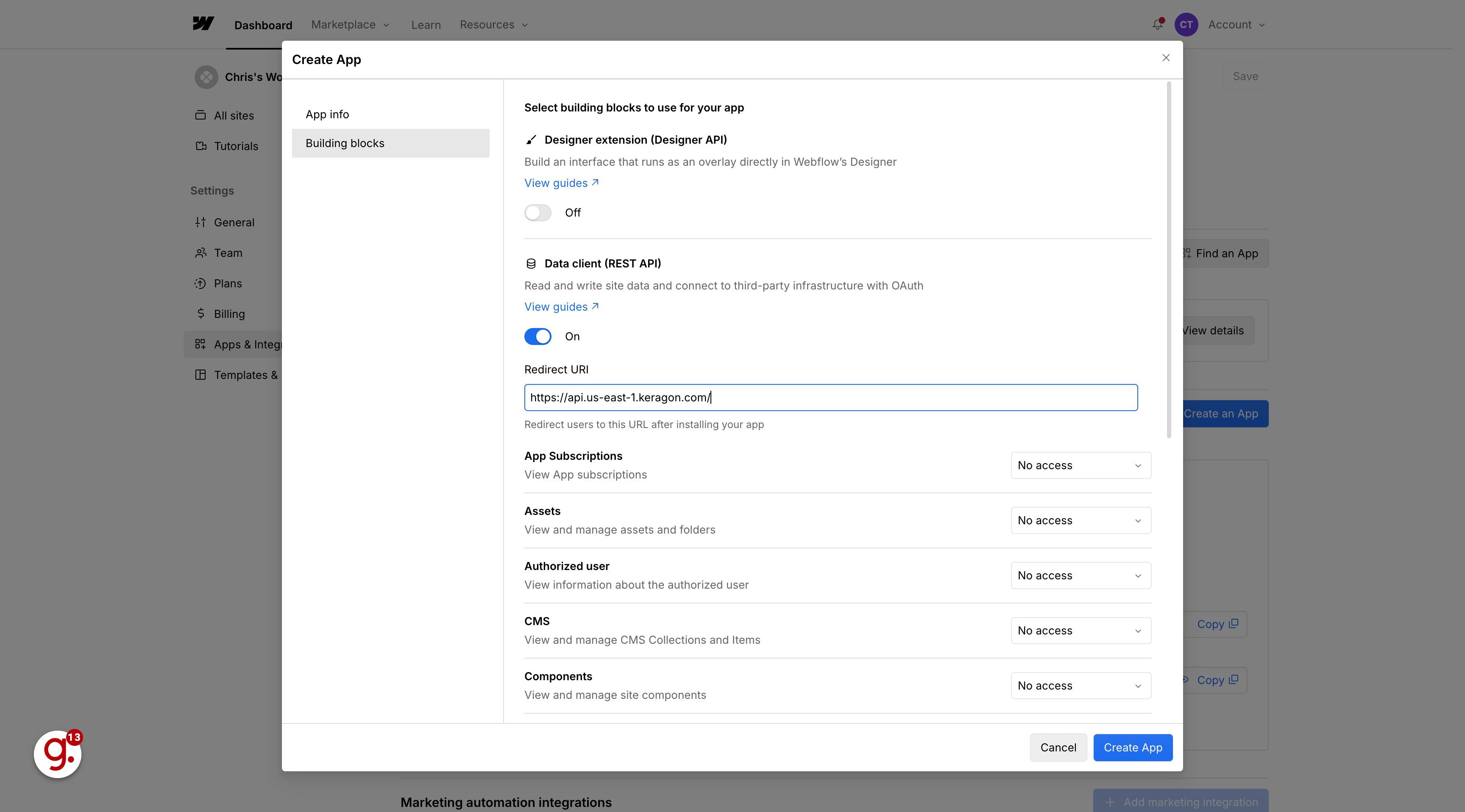 Fill 'https://api.us-east-1.keragon.com/rest/auth/callback'