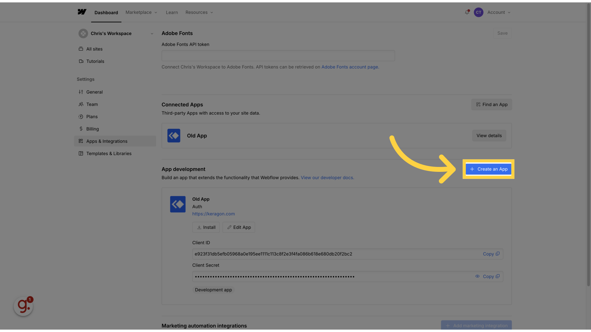 Click 'Create an App'