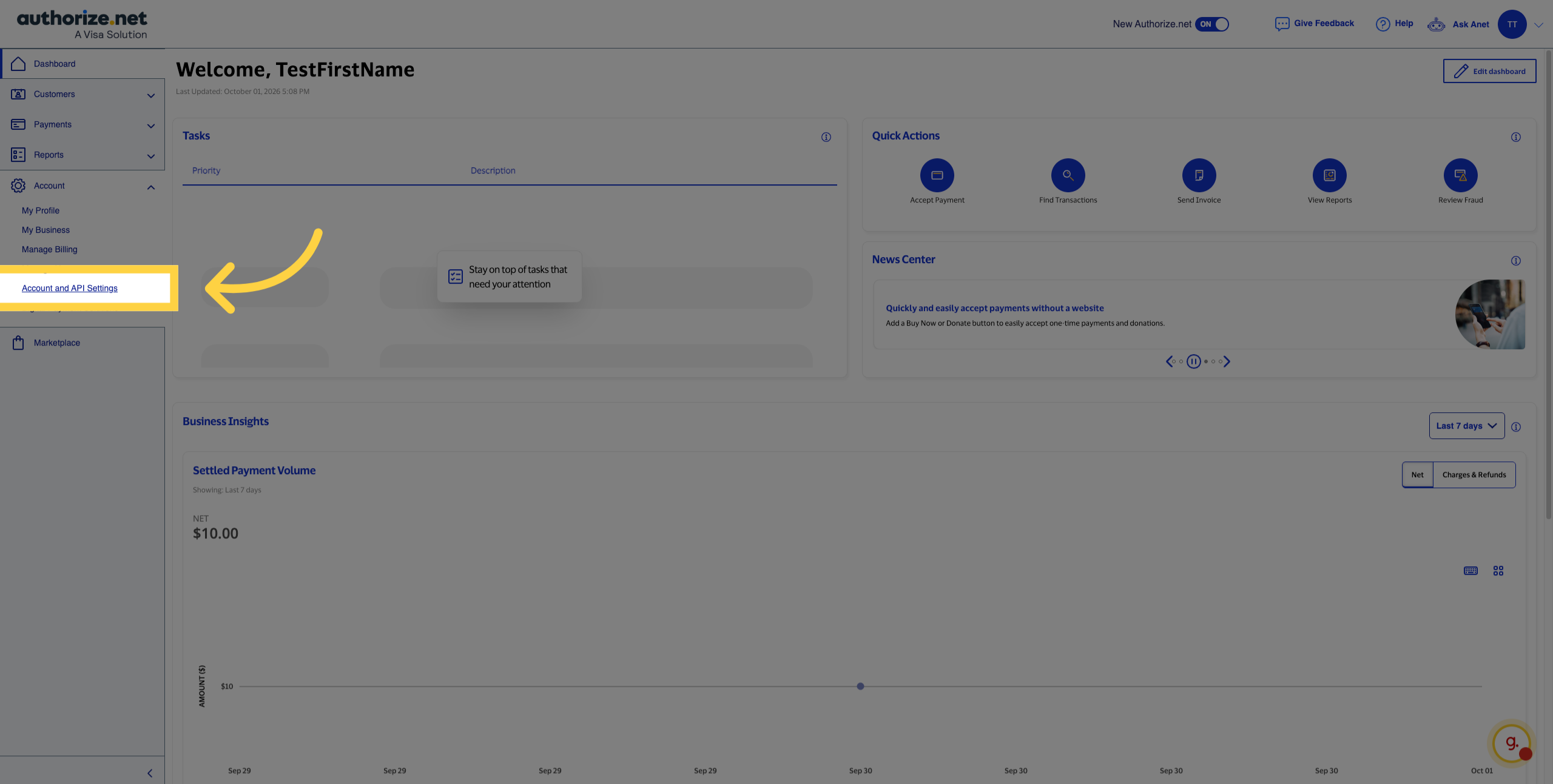 Open Account and API Settings