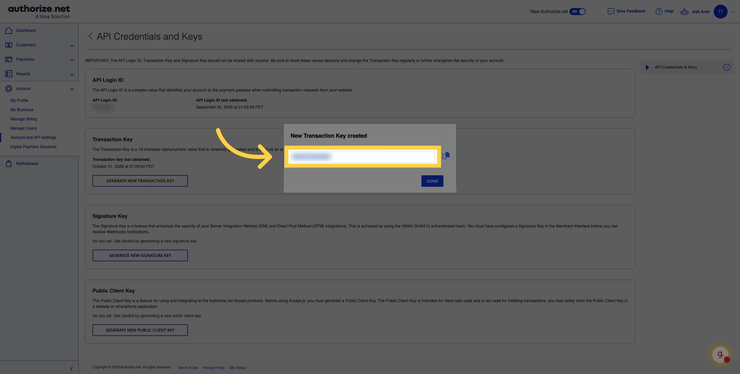 Save Transaction Key Securely