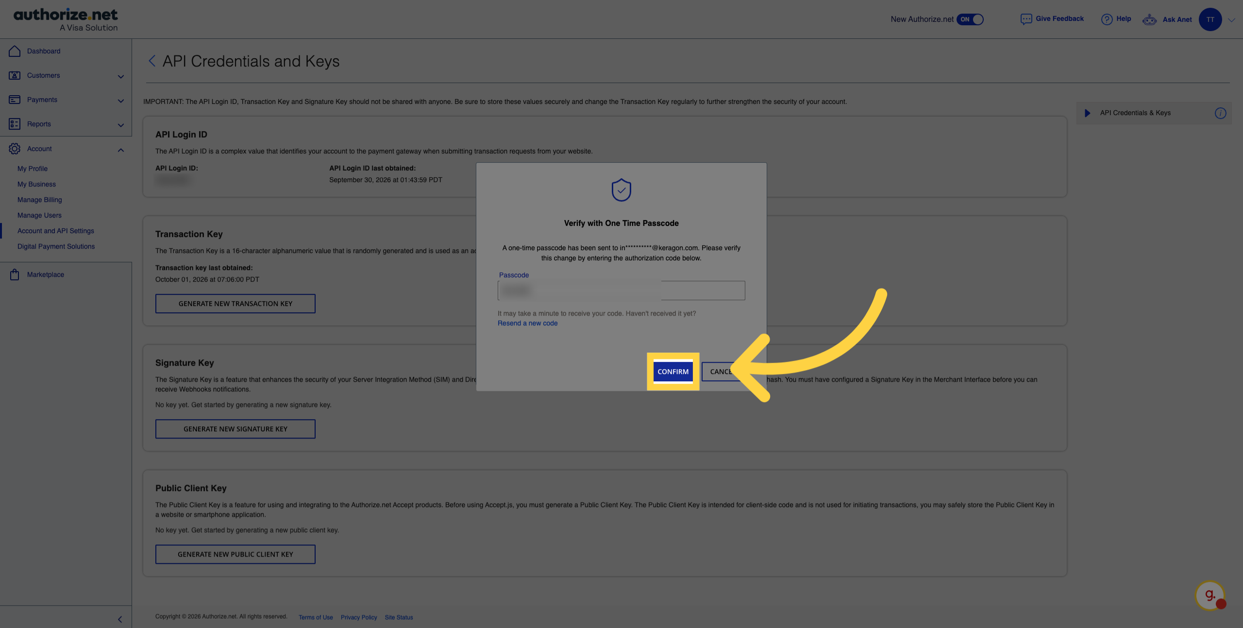 Confirm Verification PIN