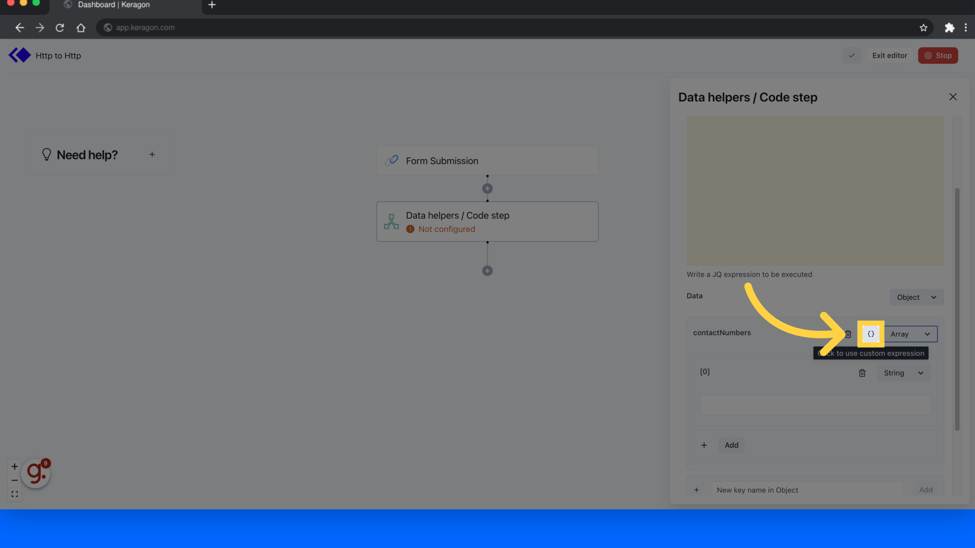 Click the {} icon to map it to previous step's data