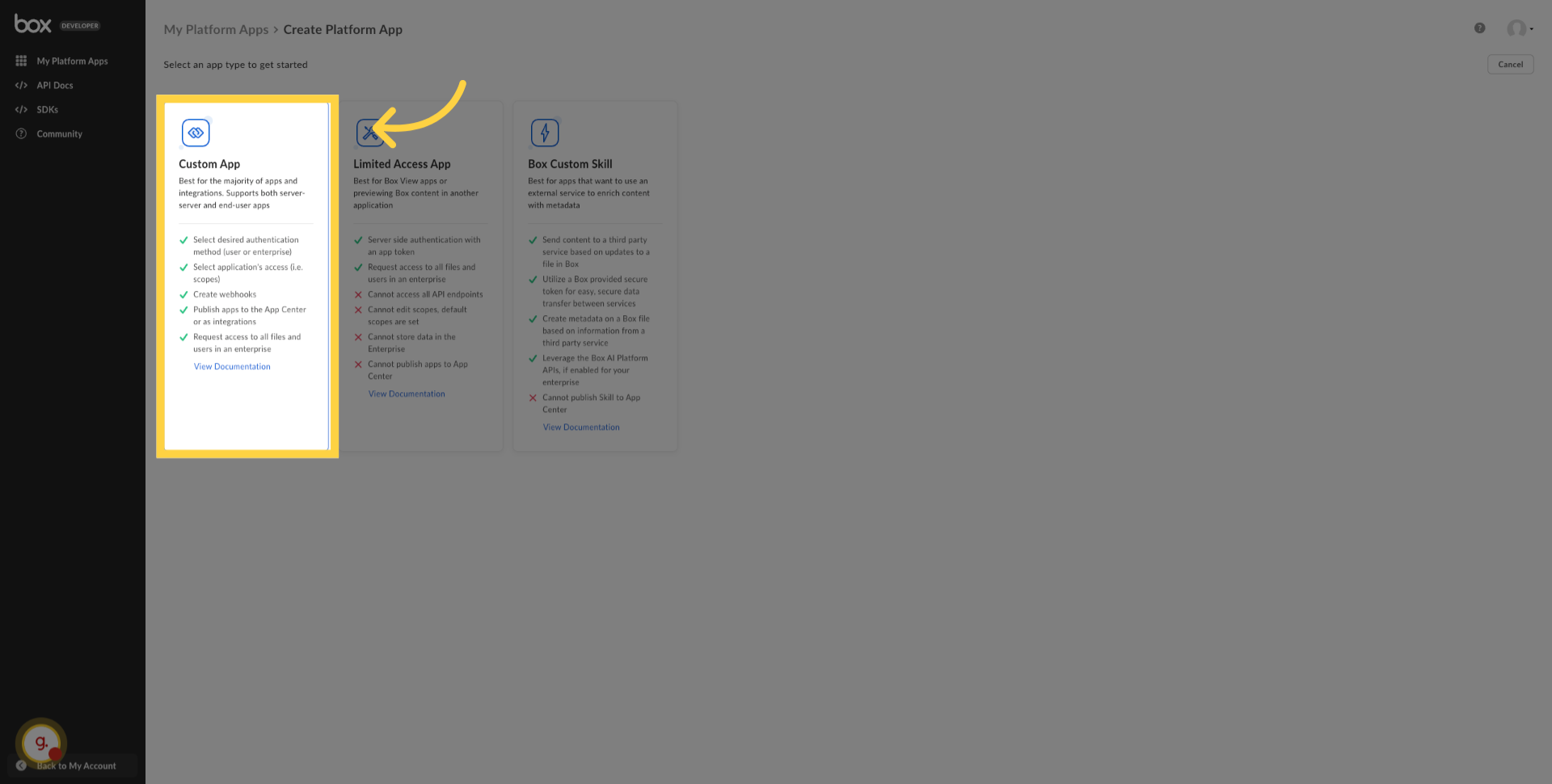 Select App Type Option