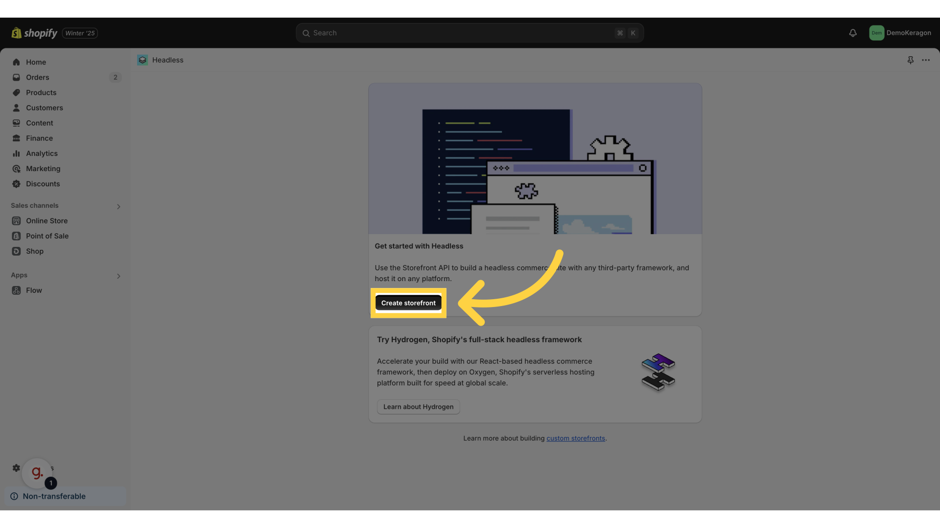 Click 'Create storefront'