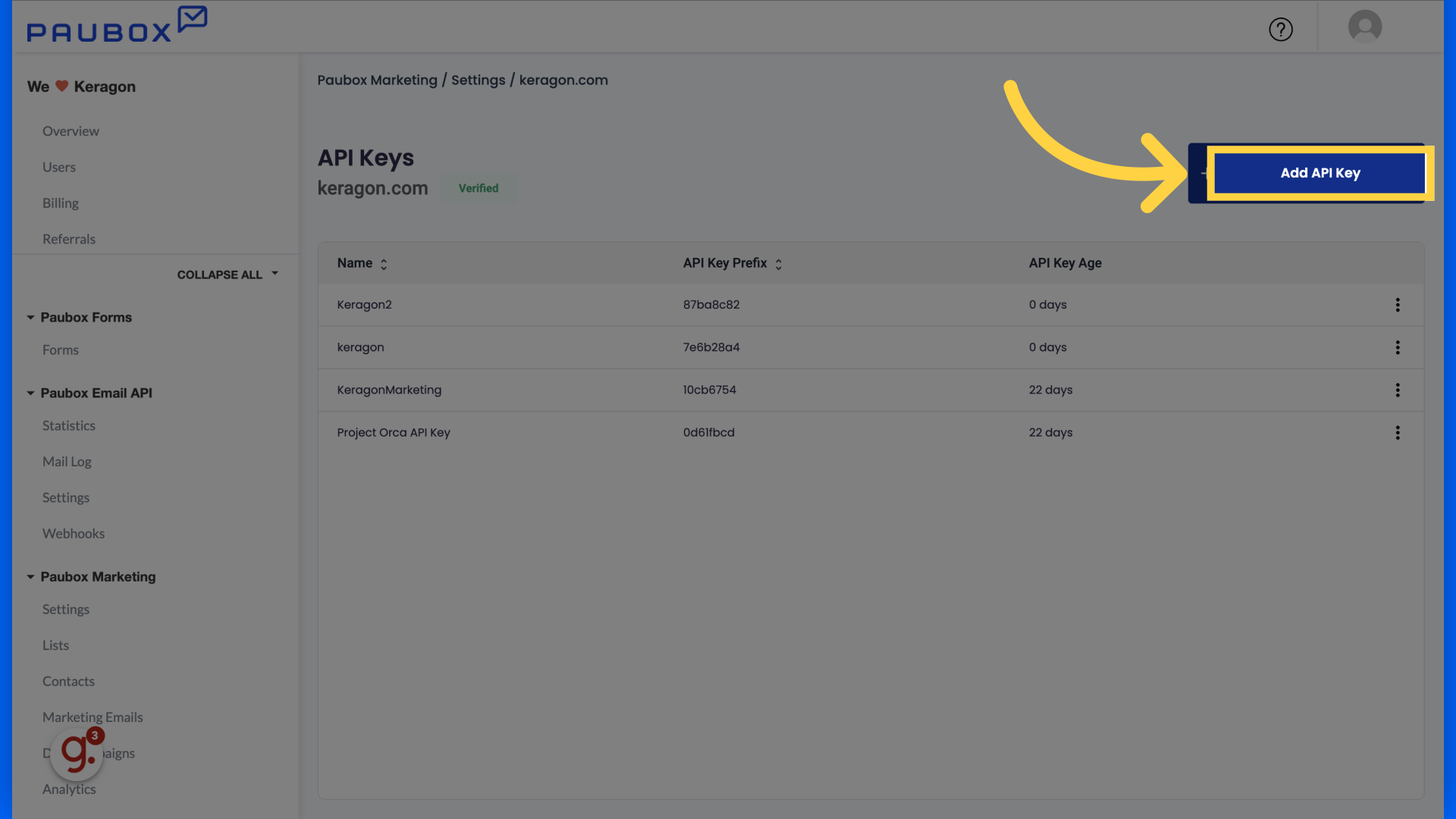 Click 'Add API Key'