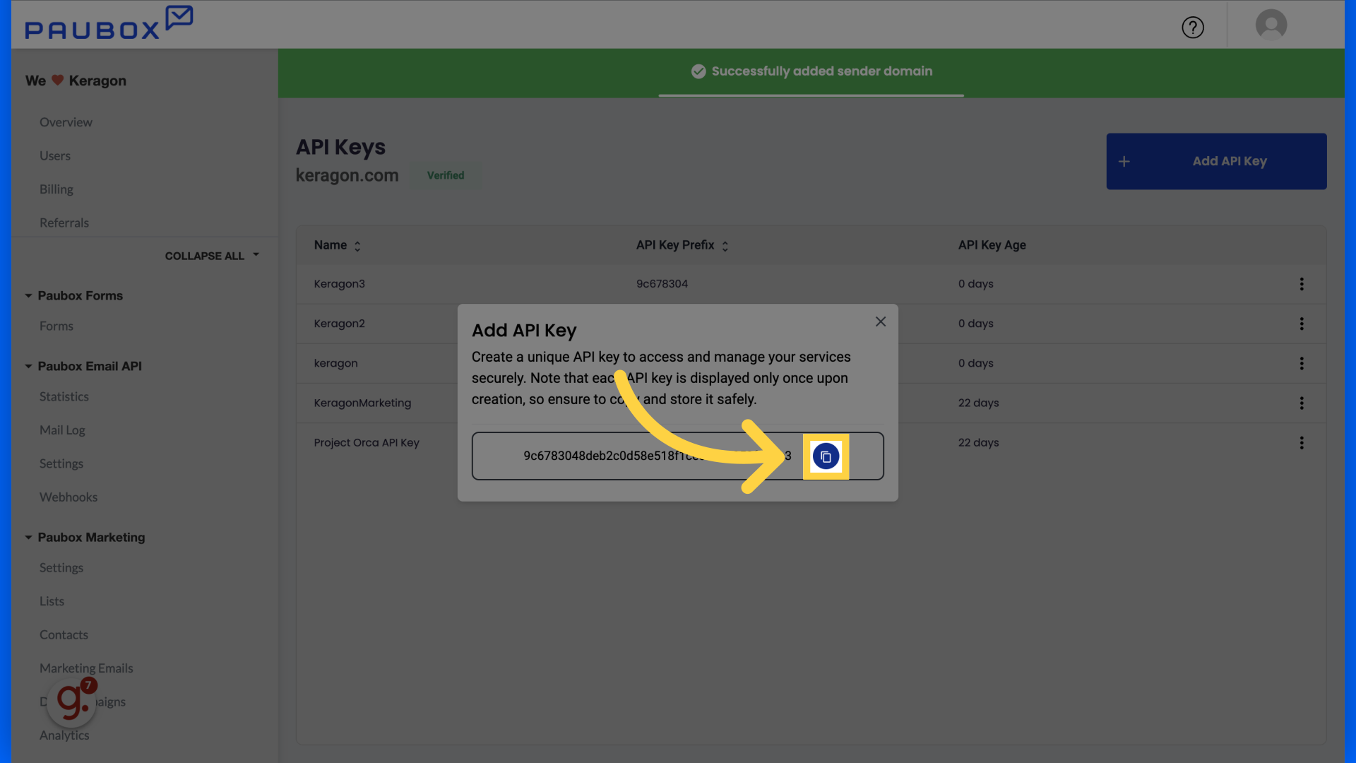 Click to copy the key
