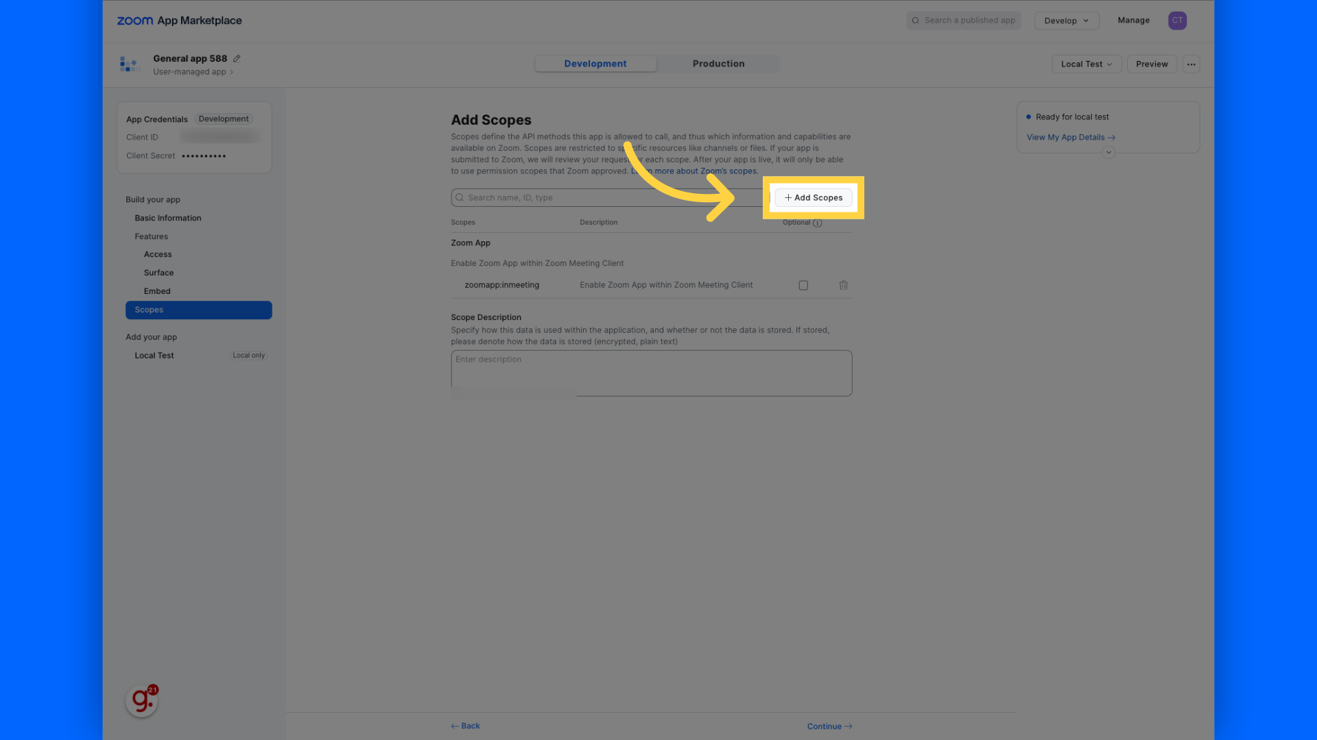 Click 'Add Scopes'