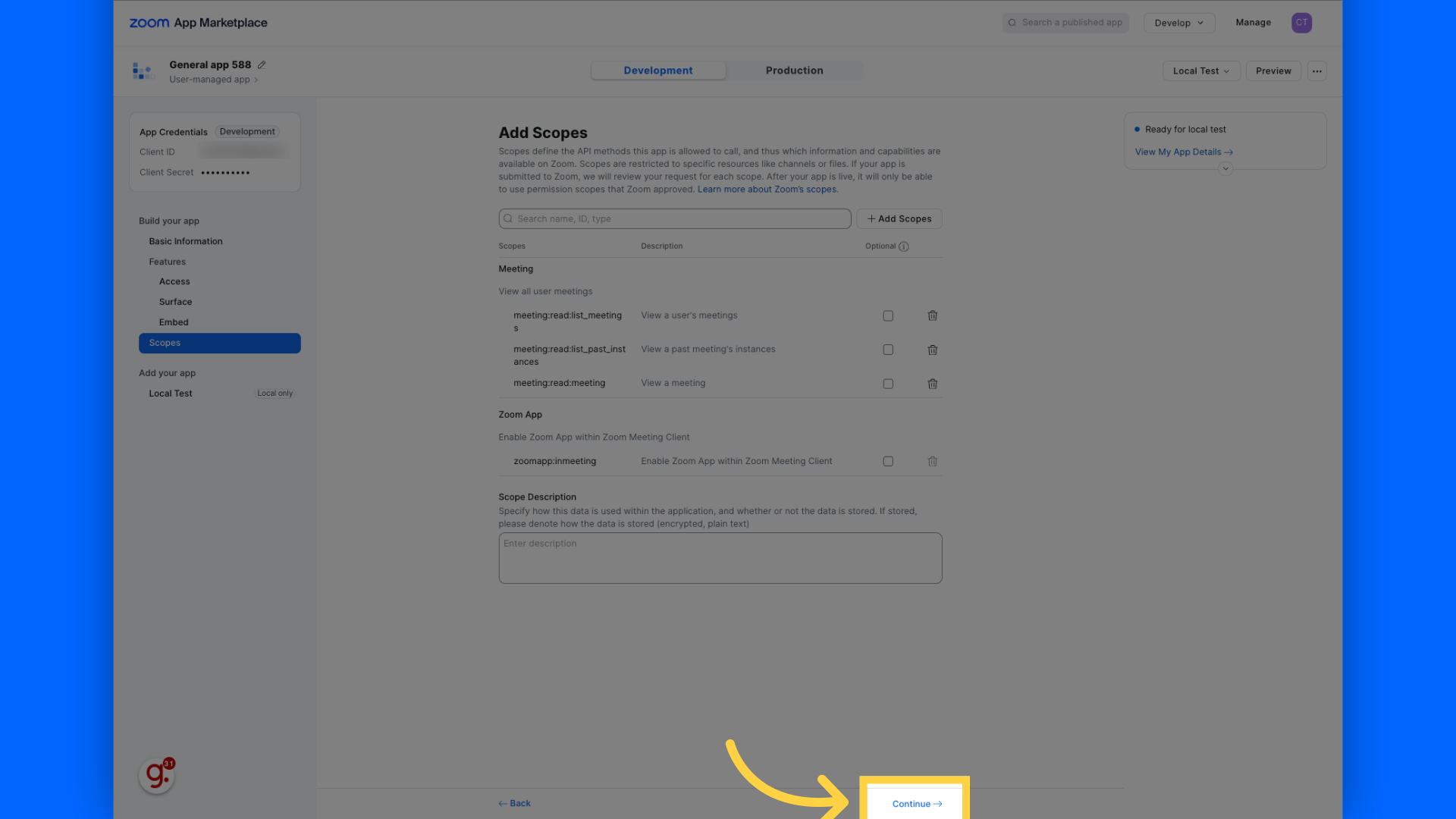 Click 'Continue' to finish setup