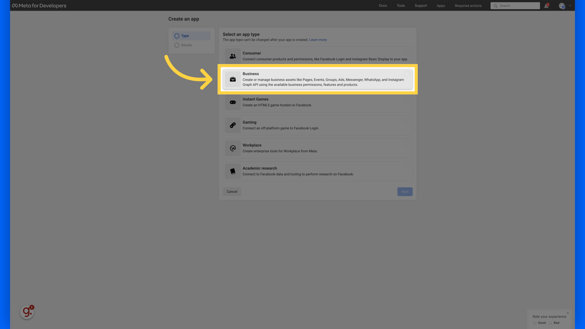 Select 'Business' and click 'Save'
