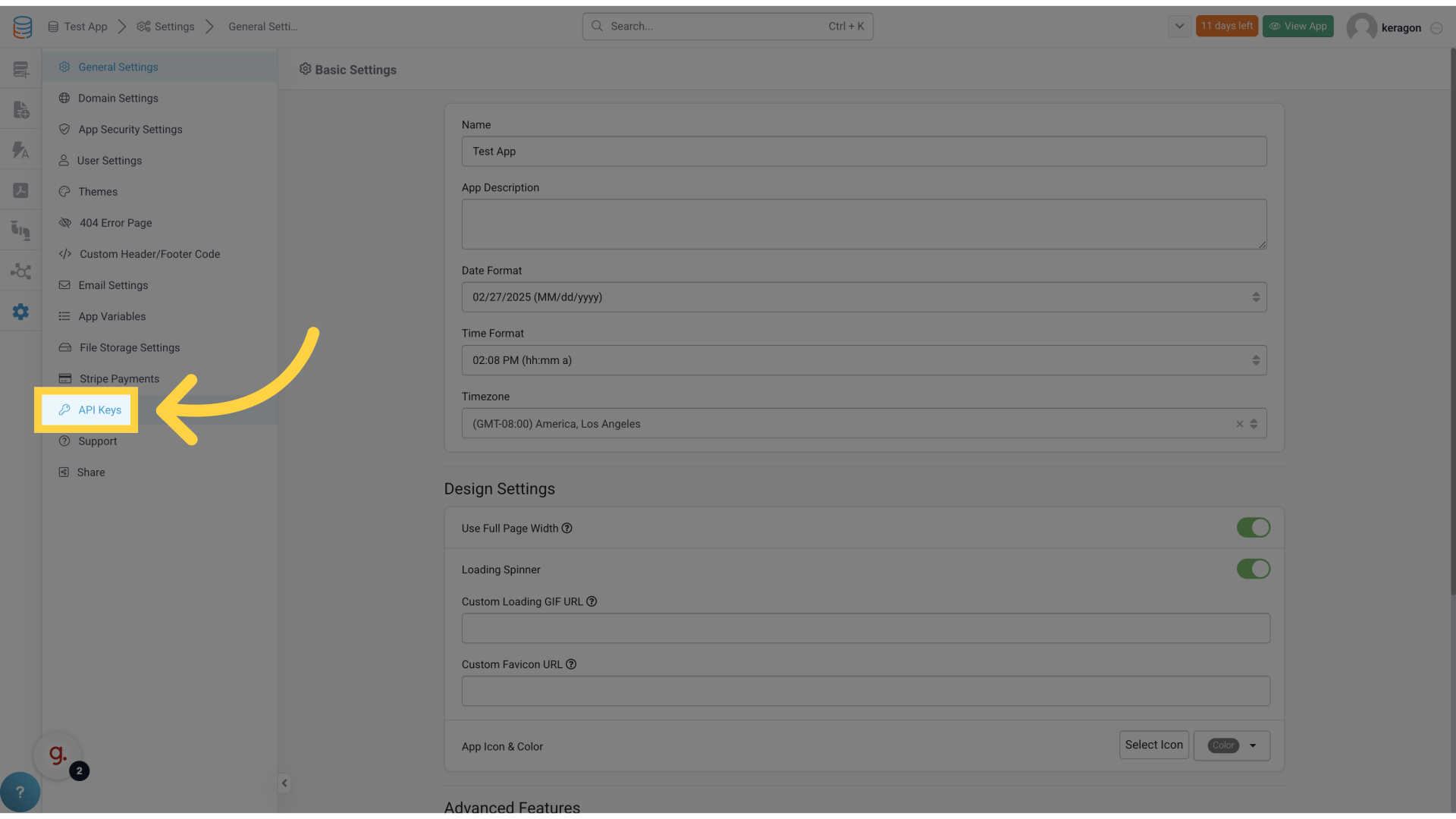 Click 'API Keys'