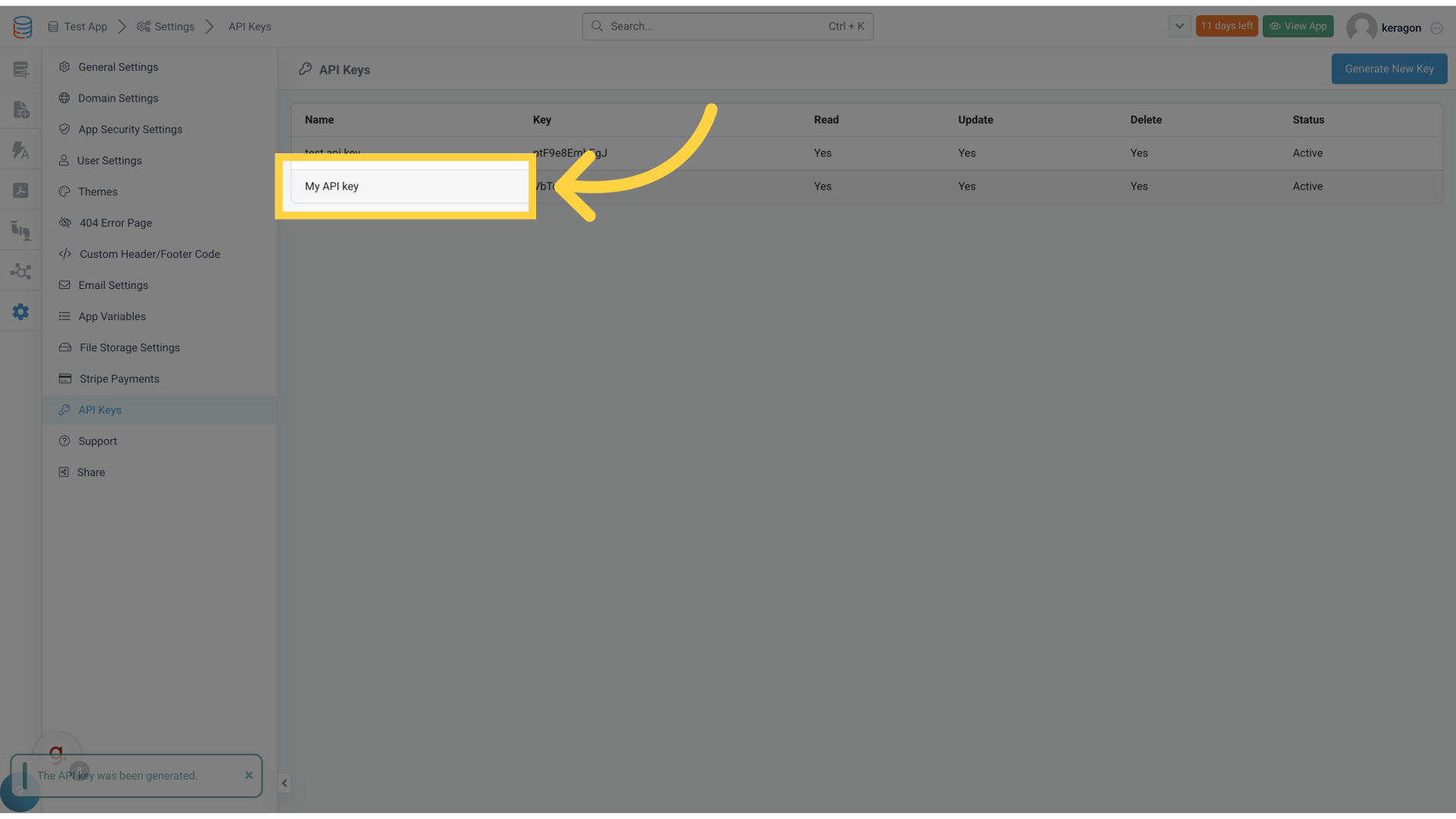 Click 'My API key'