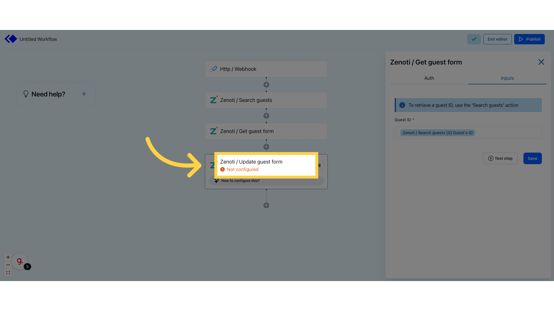 Click 'Zenoti / Update guest formNot configured'