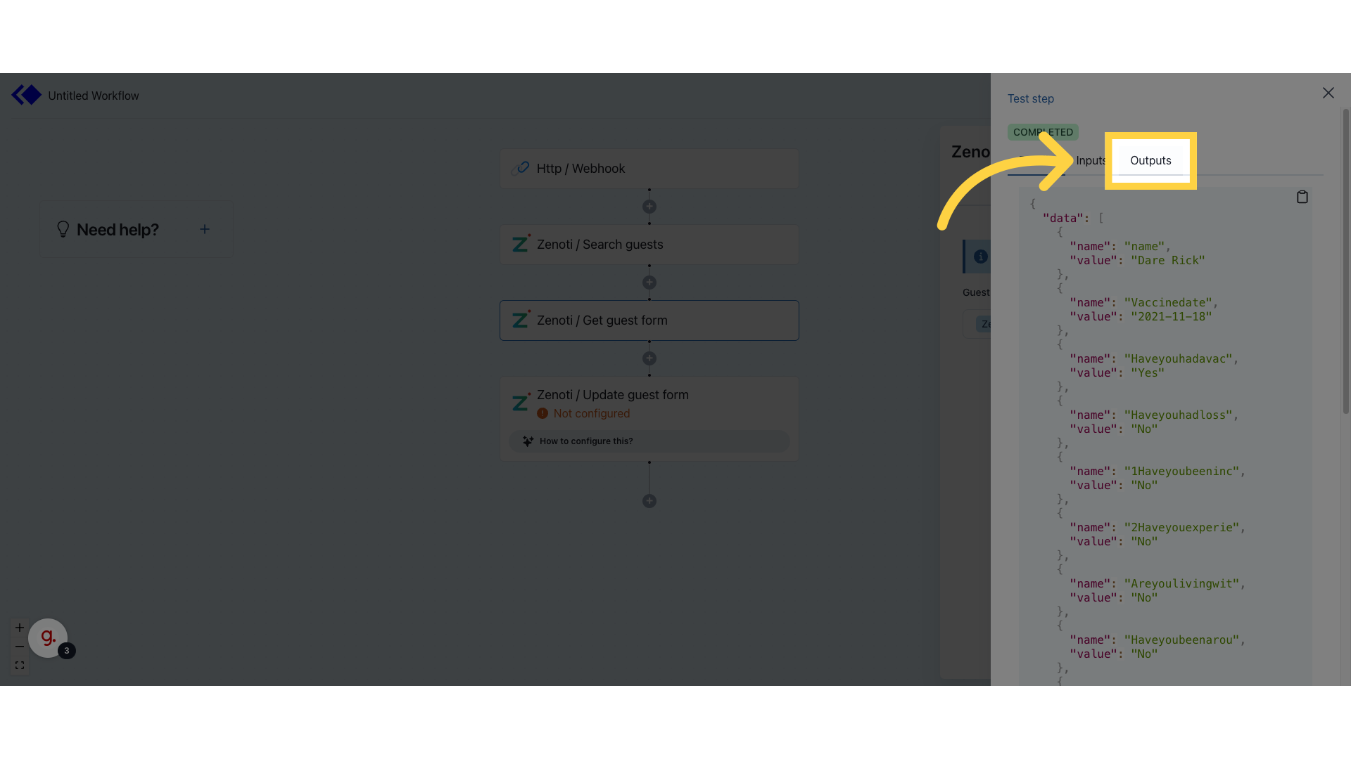 Click 'Outputs'