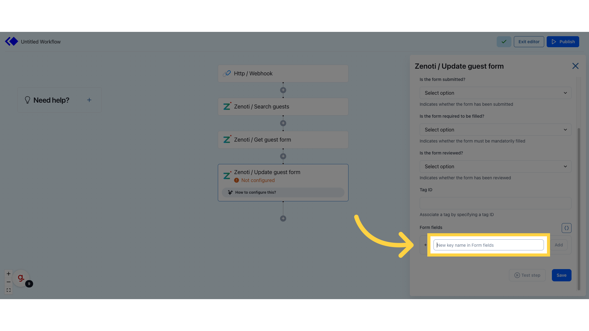 Click 'New key name in Form fields'