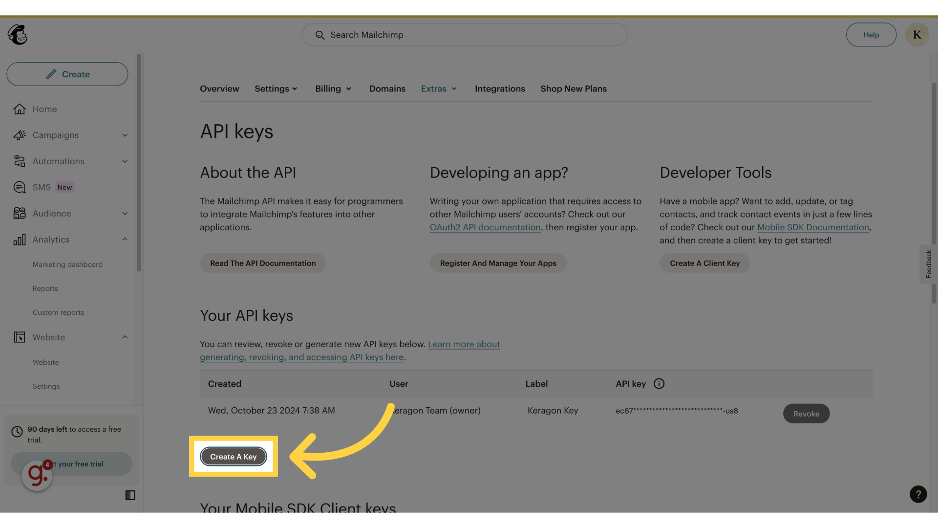 Click 'Create A Key'