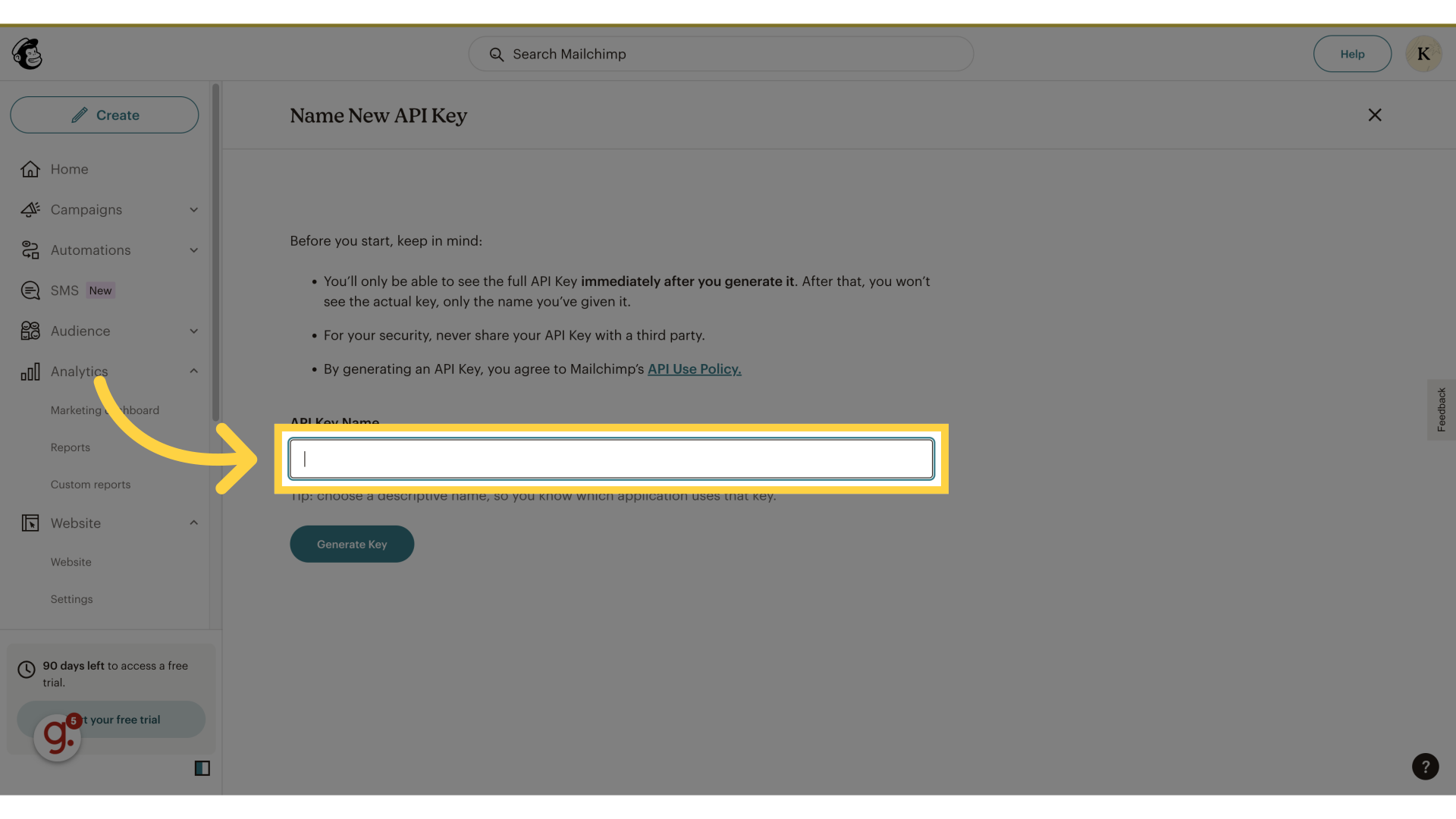 Click 'API Key Name'