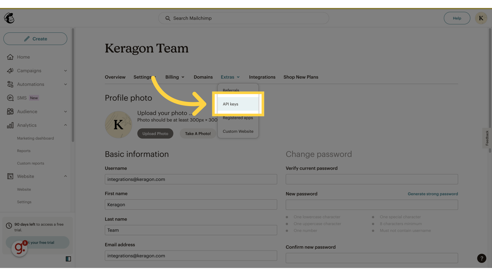 Click 'API keys'