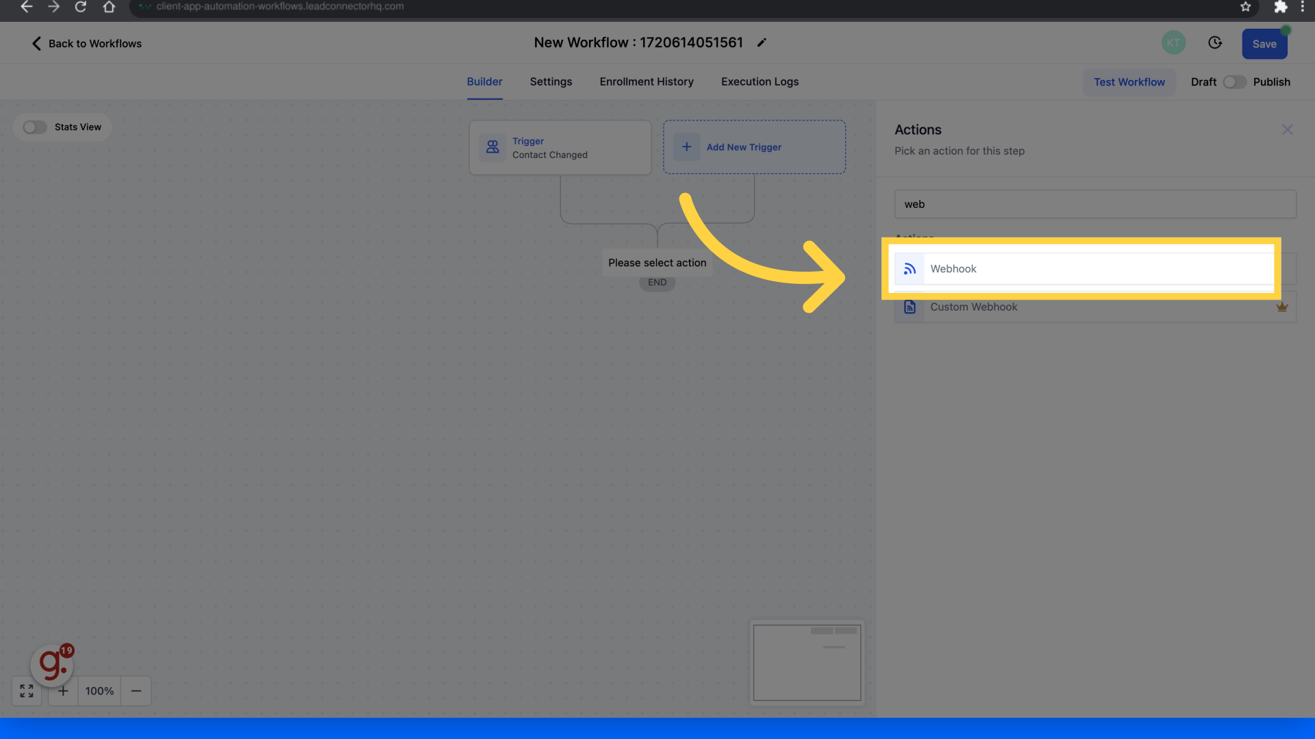 Click 'Webhook'