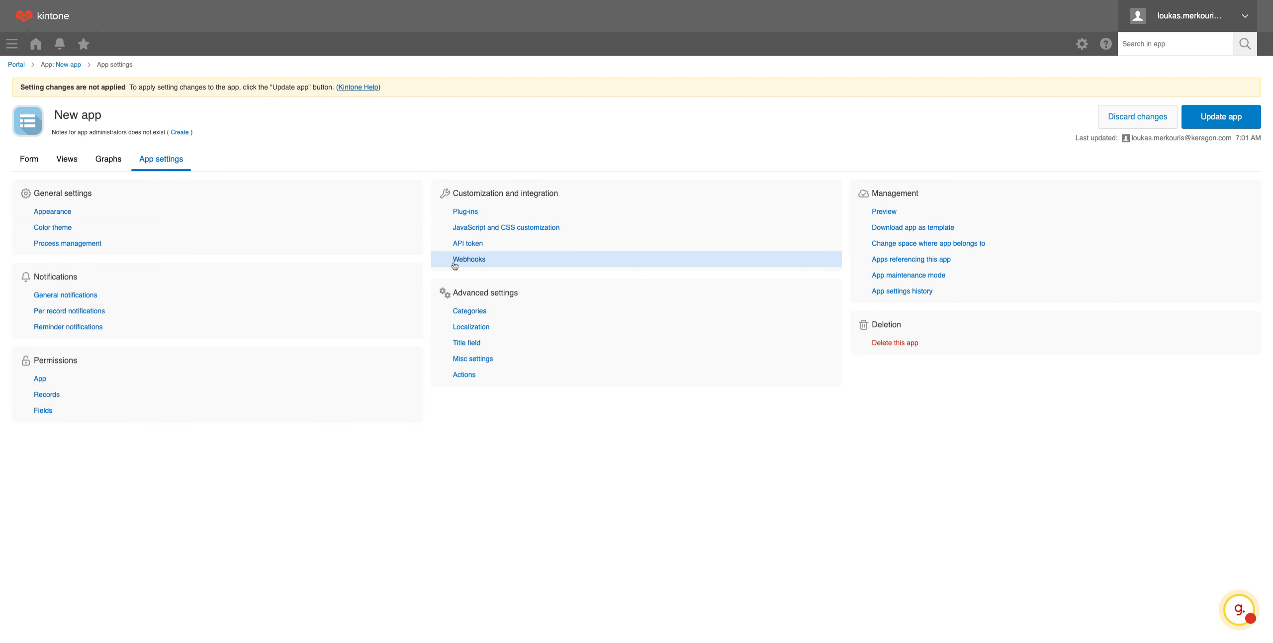 Open Webhook Settings
