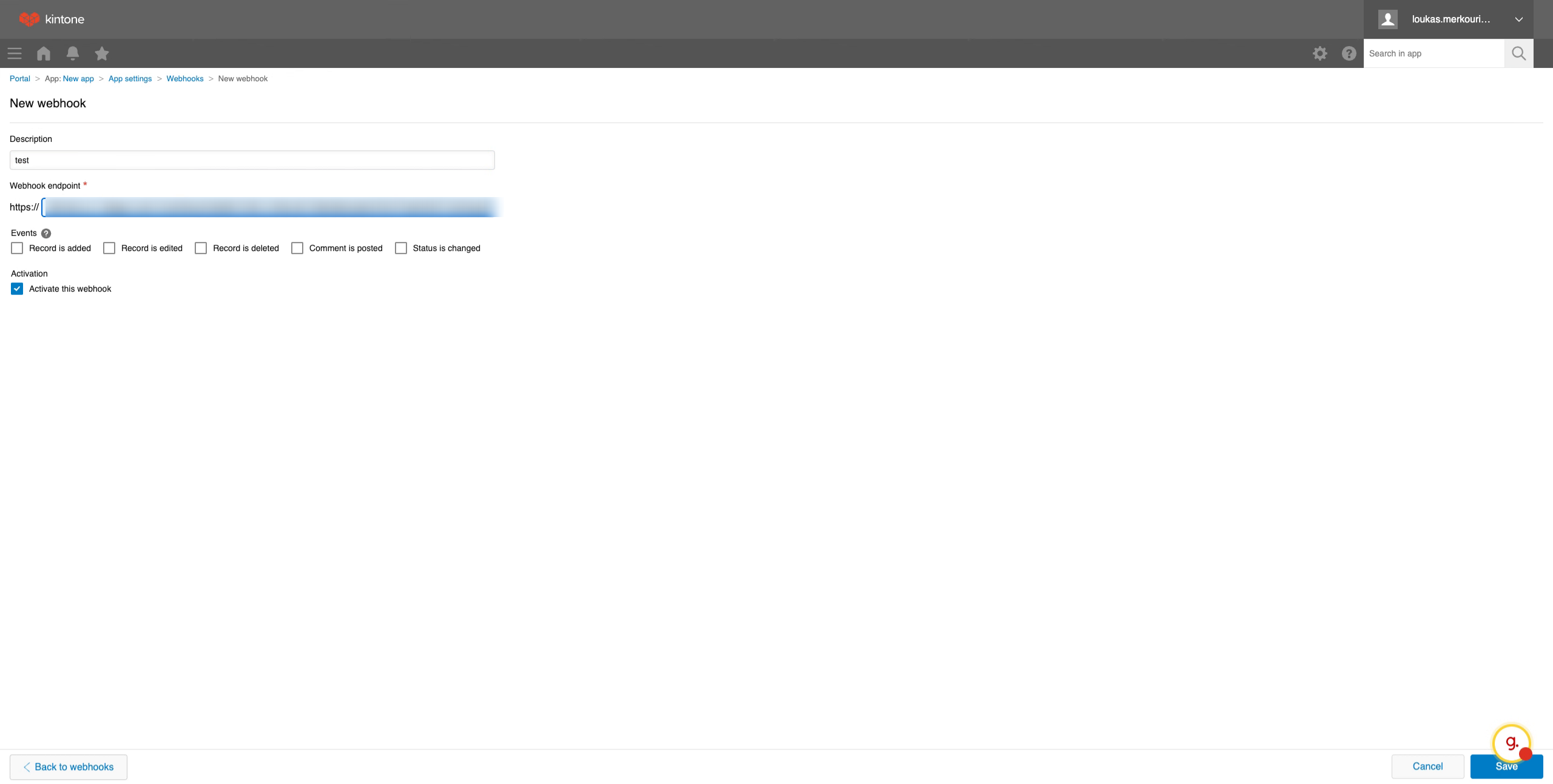 Configure Webhook URL and Events